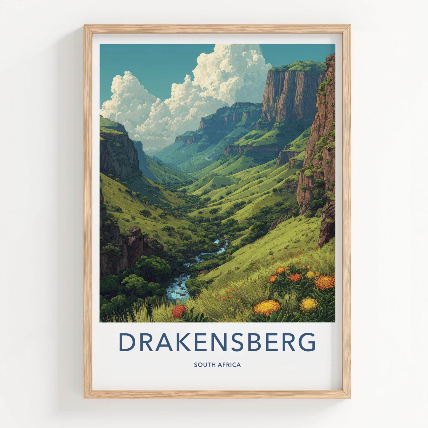 Drakensberg Poster - South Africa Travel Art - Lush Green Valley Wall Decor