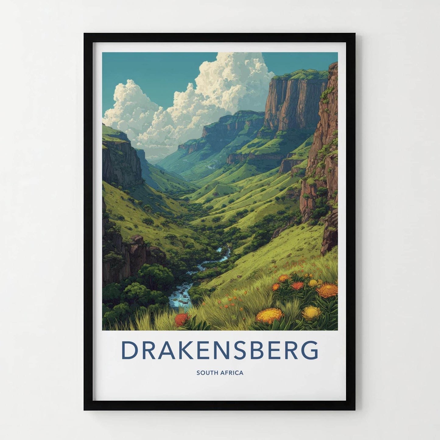 Drakensberg Poster - South Africa Travel Art - Lush Green Valley Wall Decor