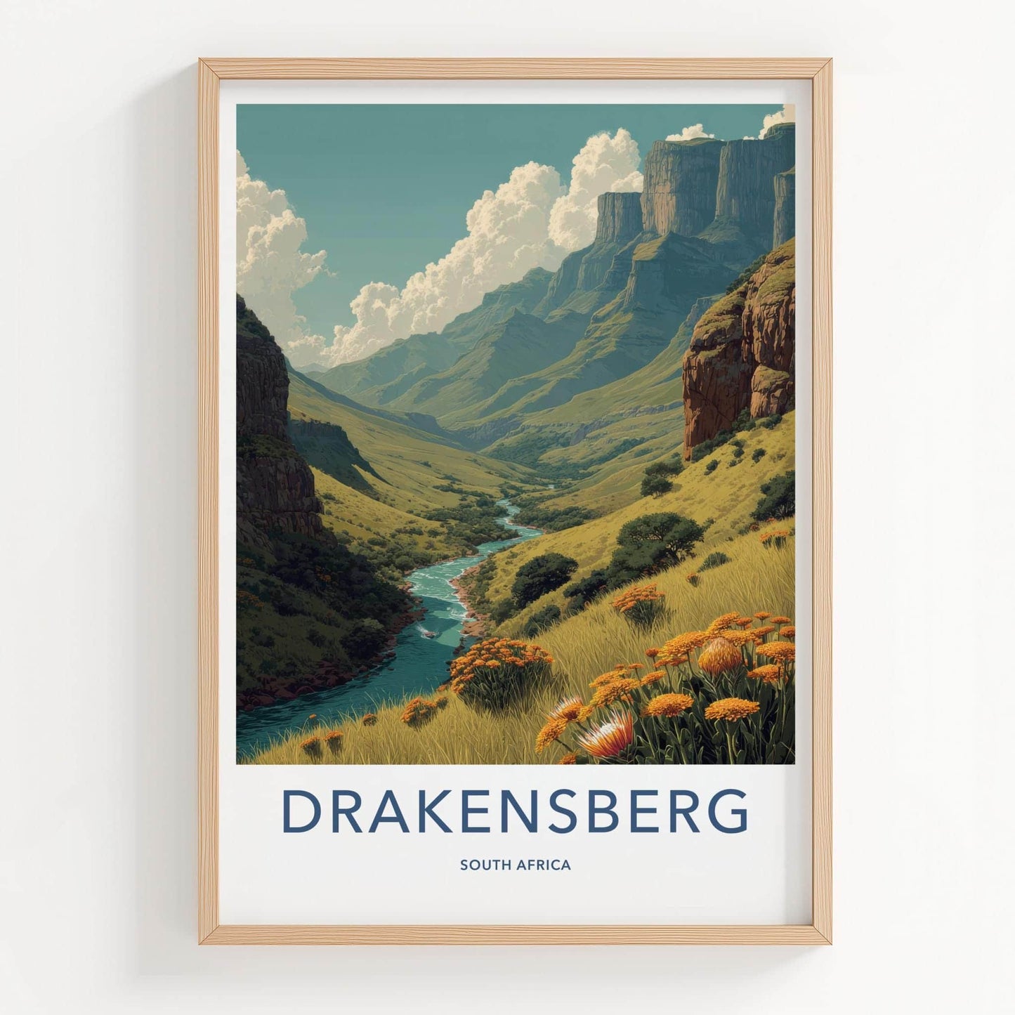 Drakensberg Poster - South Africa Travel Art - Vibrant Valley Flowers Home Decor