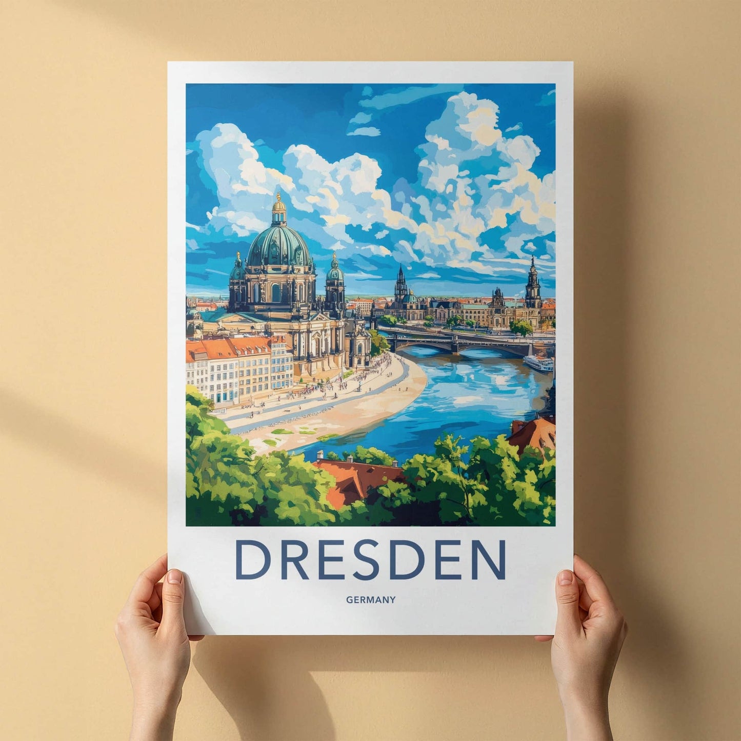 Dresden Poster - Germany Travel Art - Historic River Panorama Home Decor
