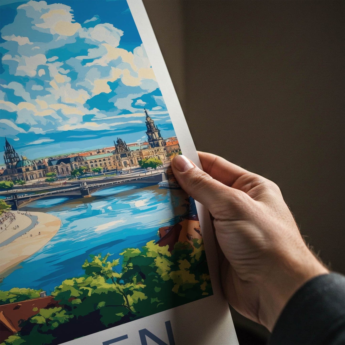 Dresden Poster - Germany Travel Art - Historic River Panorama Home Decor