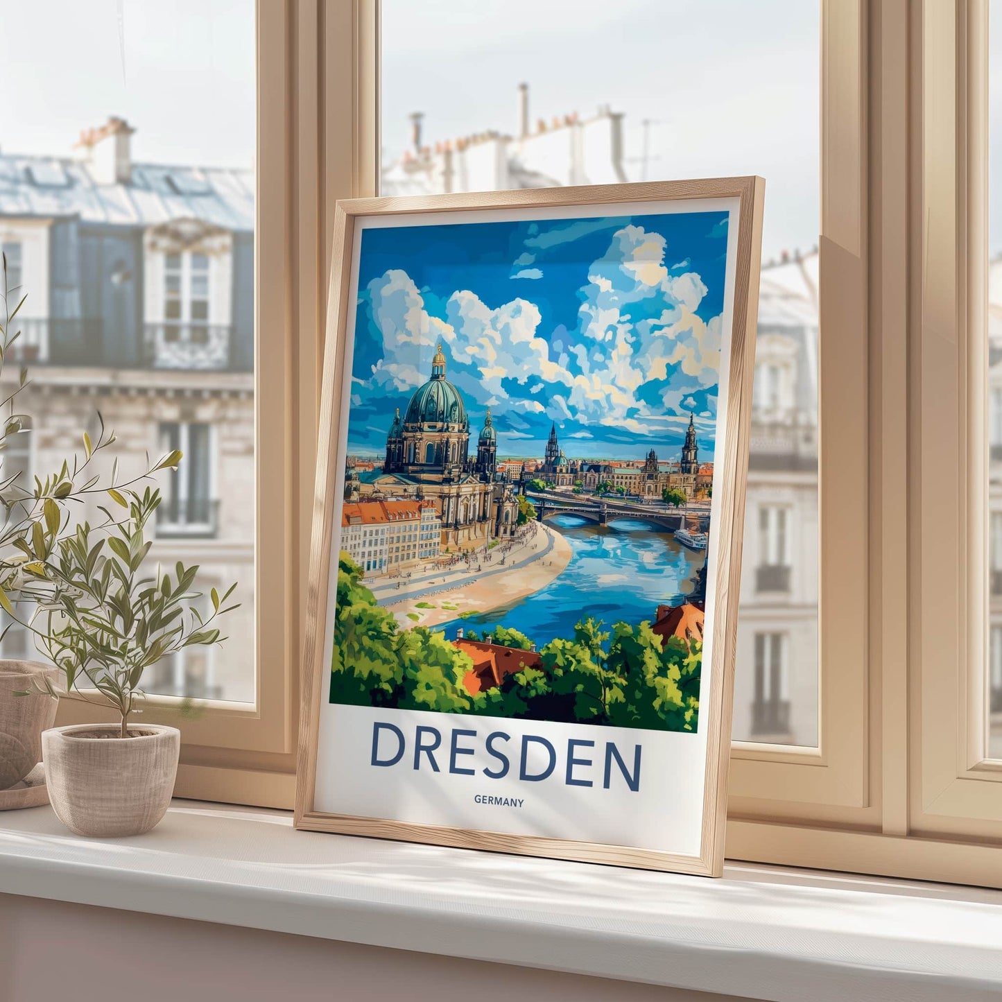 Dresden Poster - Germany Travel Art - Historic River Panorama Home Decor