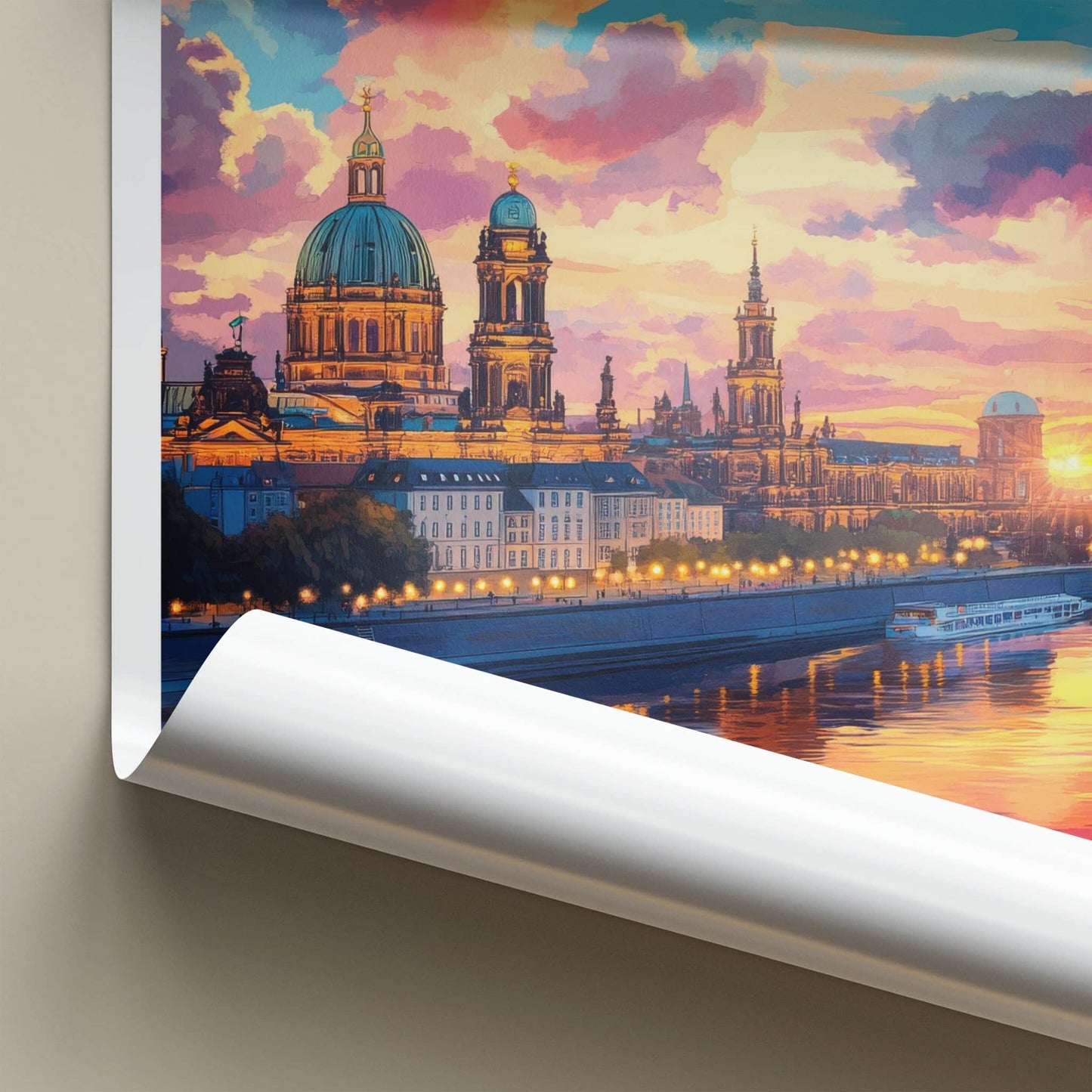Dresden Poster - Germany Wall Art - Vibrant River Sunset Home Decor
