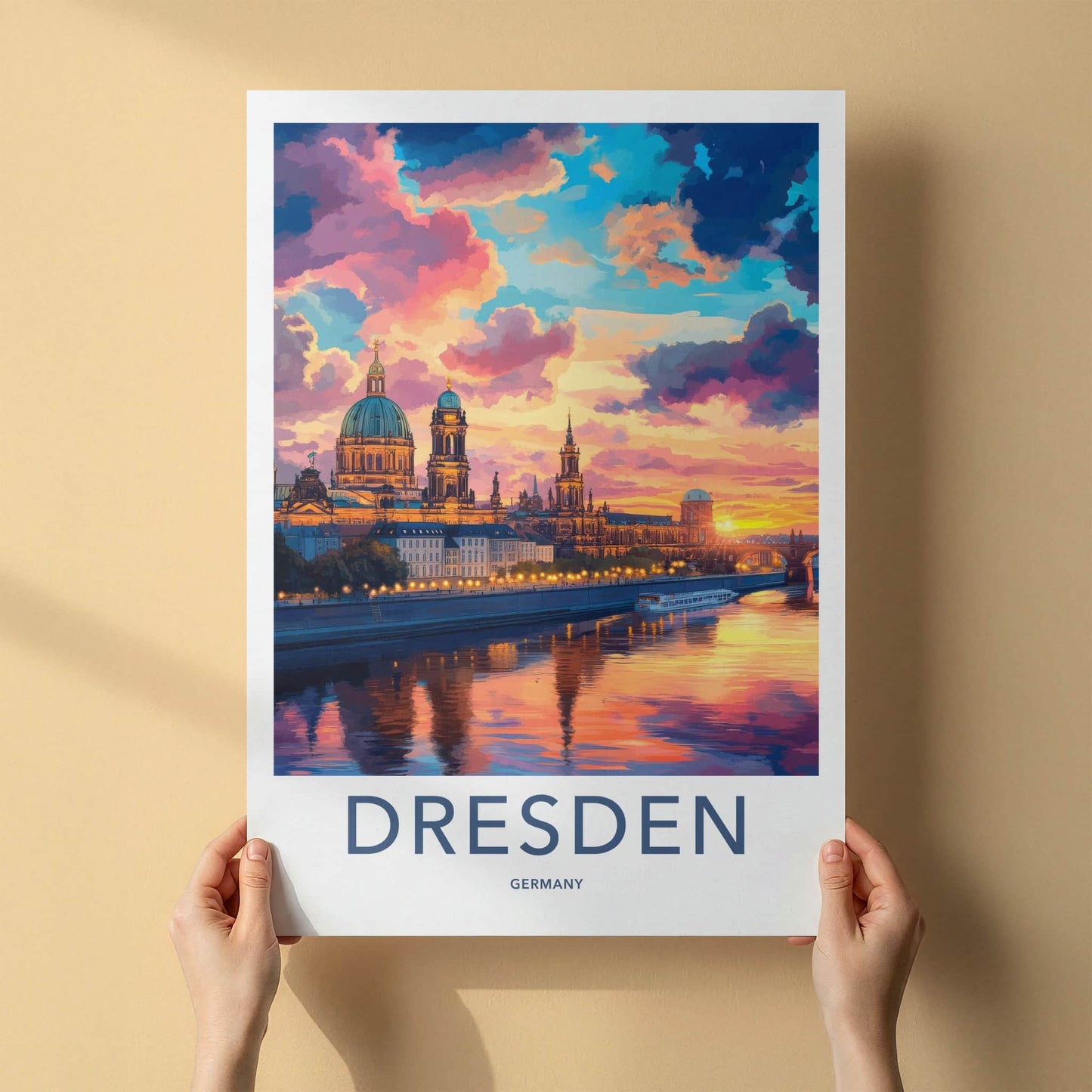 Dresden Poster - Germany Wall Art - Vibrant River Sunset Home Decor