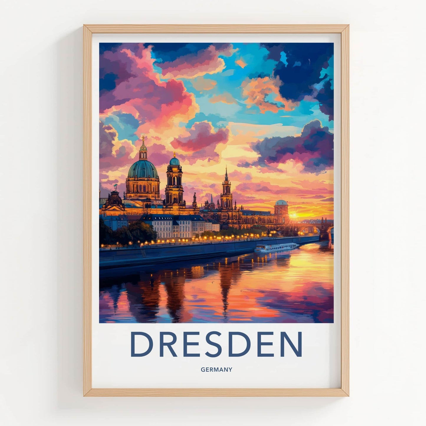 Dresden Poster - Germany Wall Art - Vibrant River Sunset Home Decor