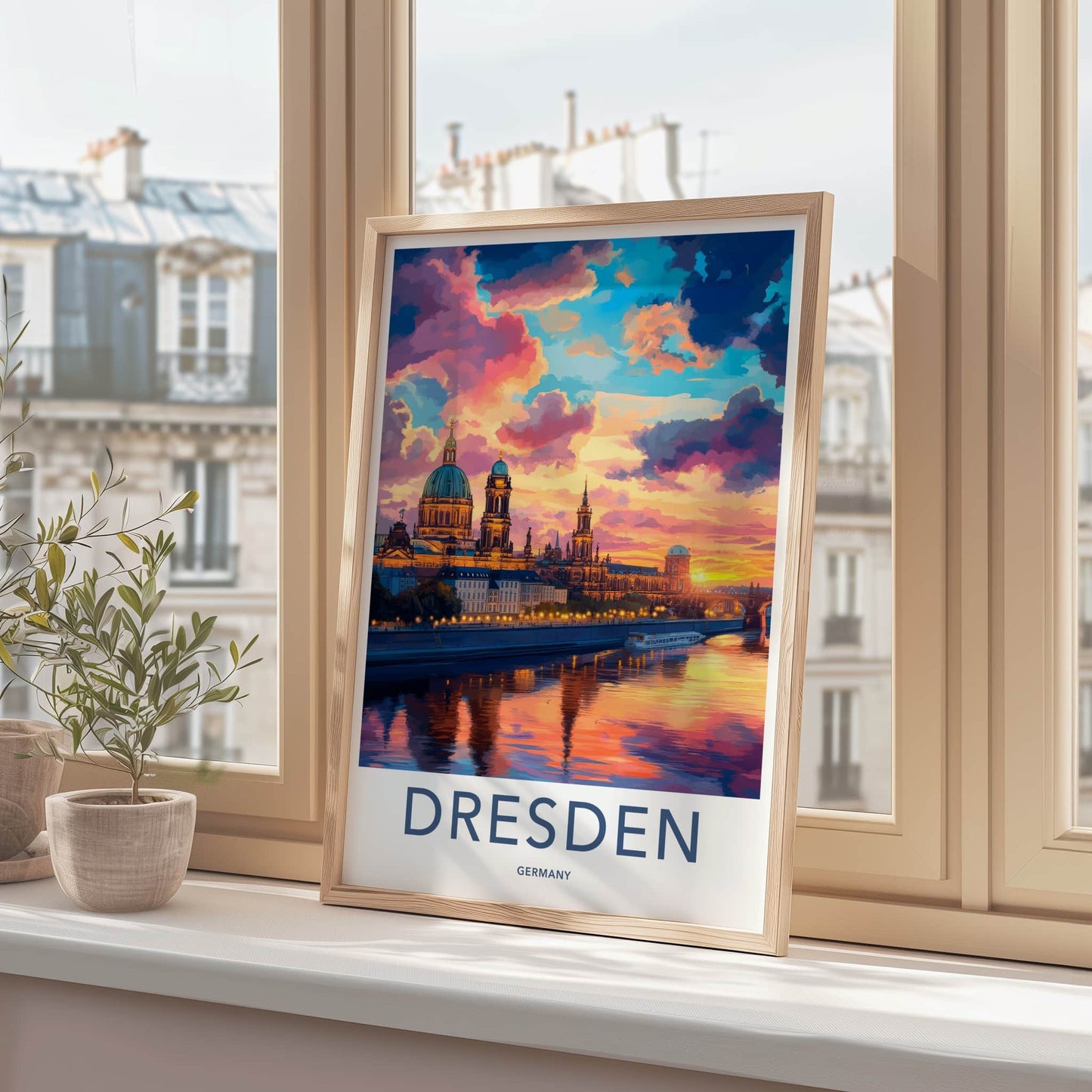 Dresden Poster - Germany Wall Art - Vibrant River Sunset Home Decor