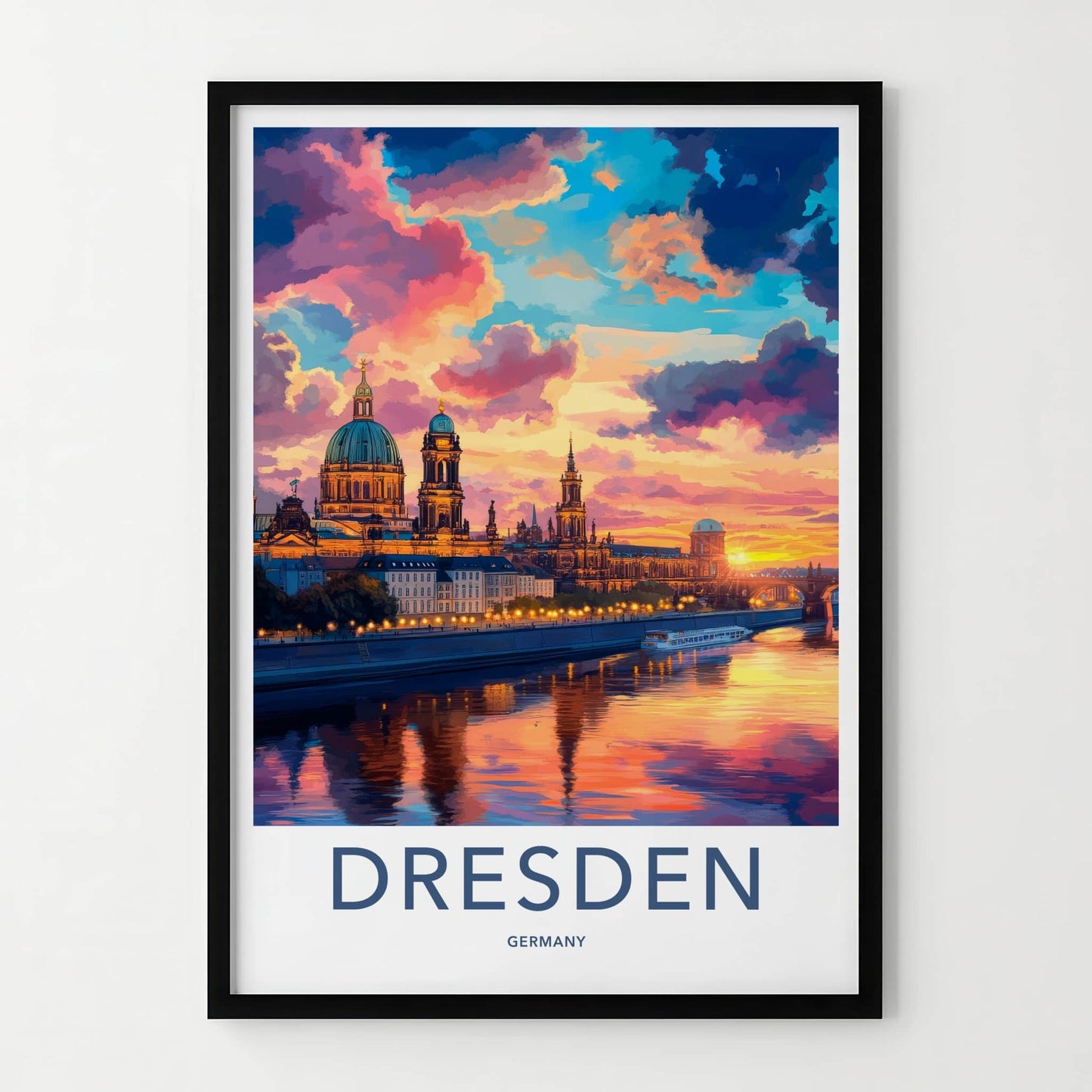 Dresden Poster - Germany Wall Art - Vibrant River Sunset Home Decor