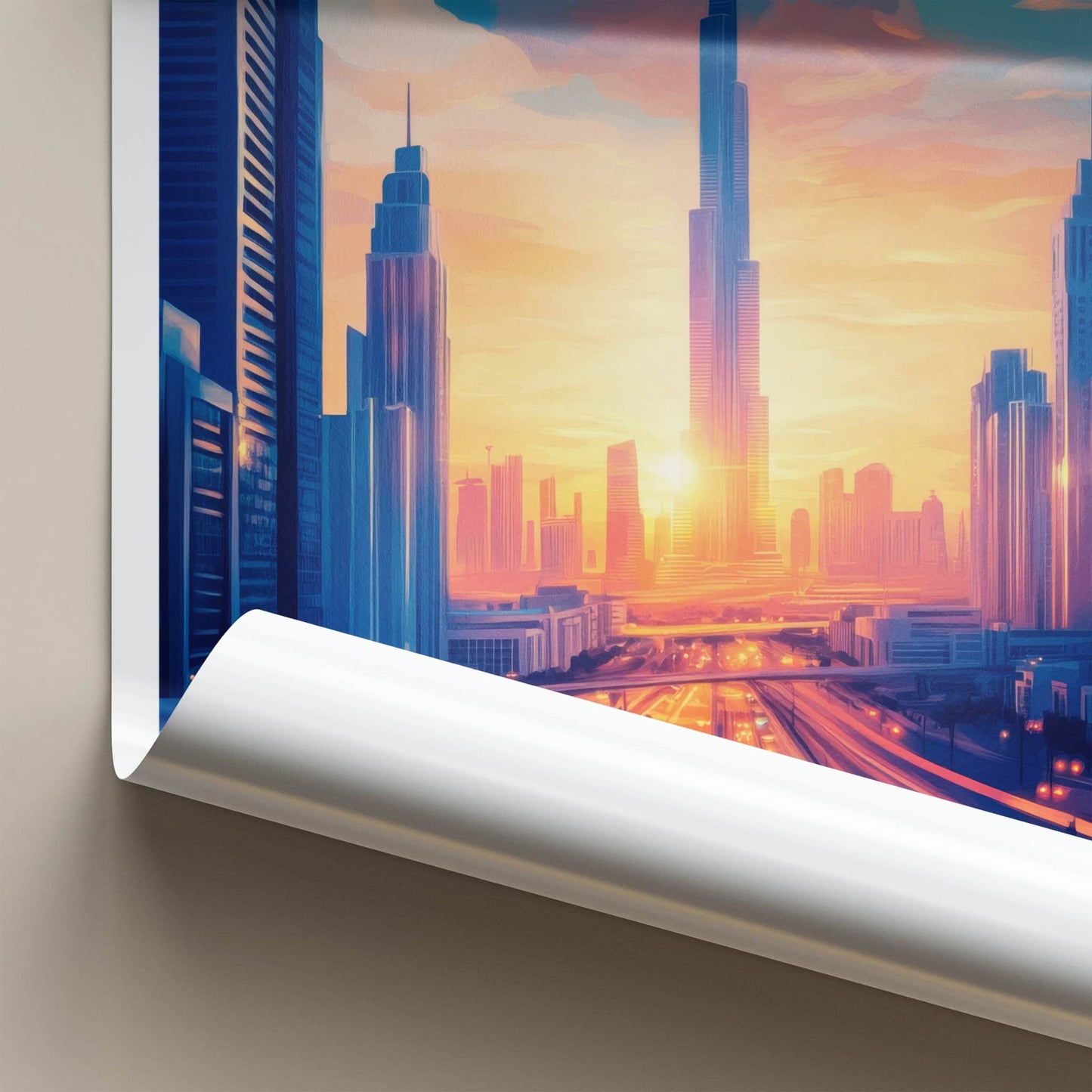 Dubai Poster - United Arab Emirates Travel Art - Cityscape Sunset Highway Home Decor
