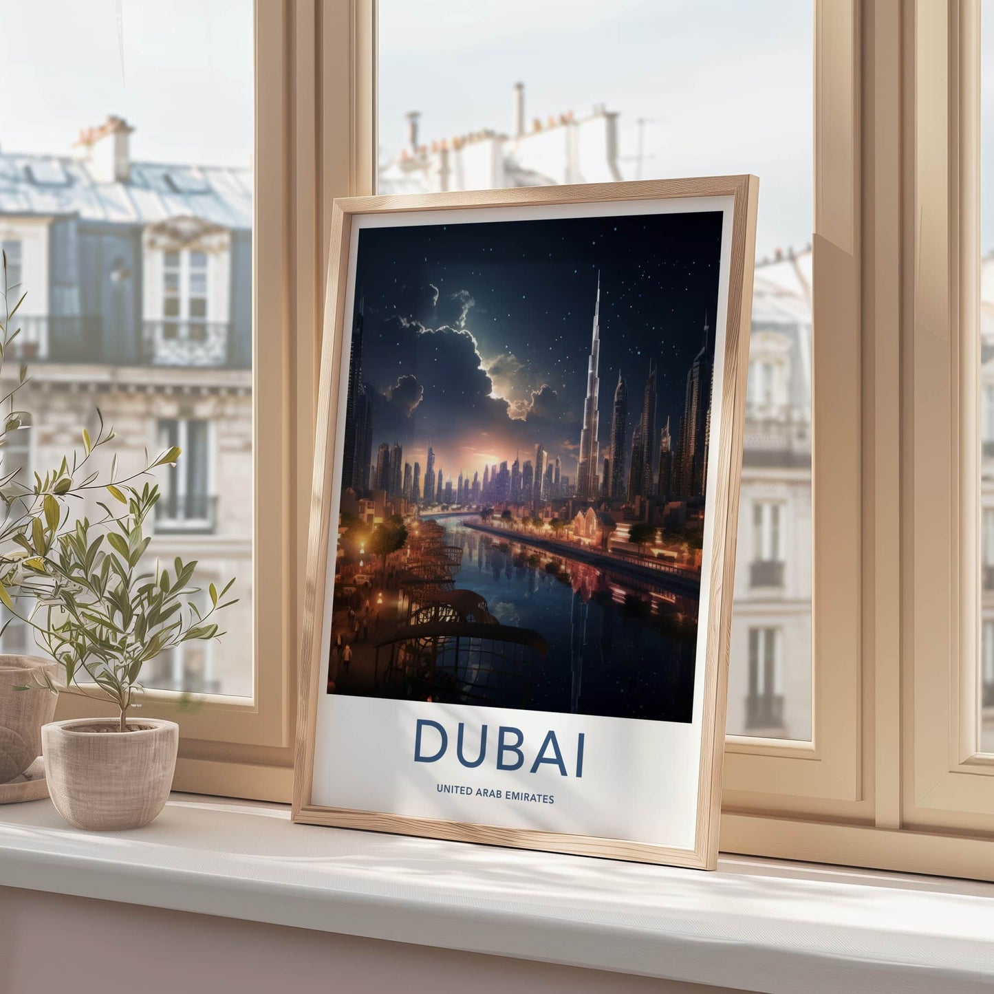 Dubai Poster - United Arab Emirates Travel Art - Night City Reflections Home Decor
