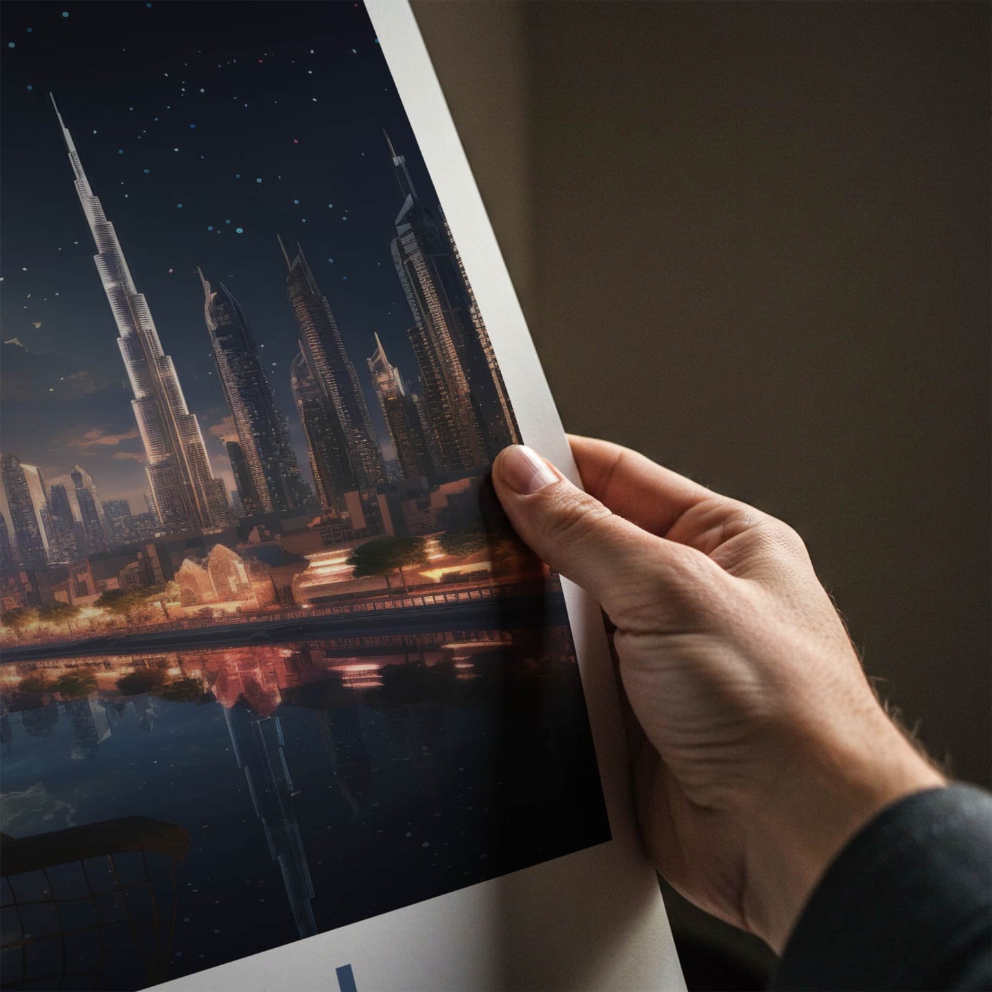 Dubai Poster - United Arab Emirates Travel Art - Night City Reflections Home Decor