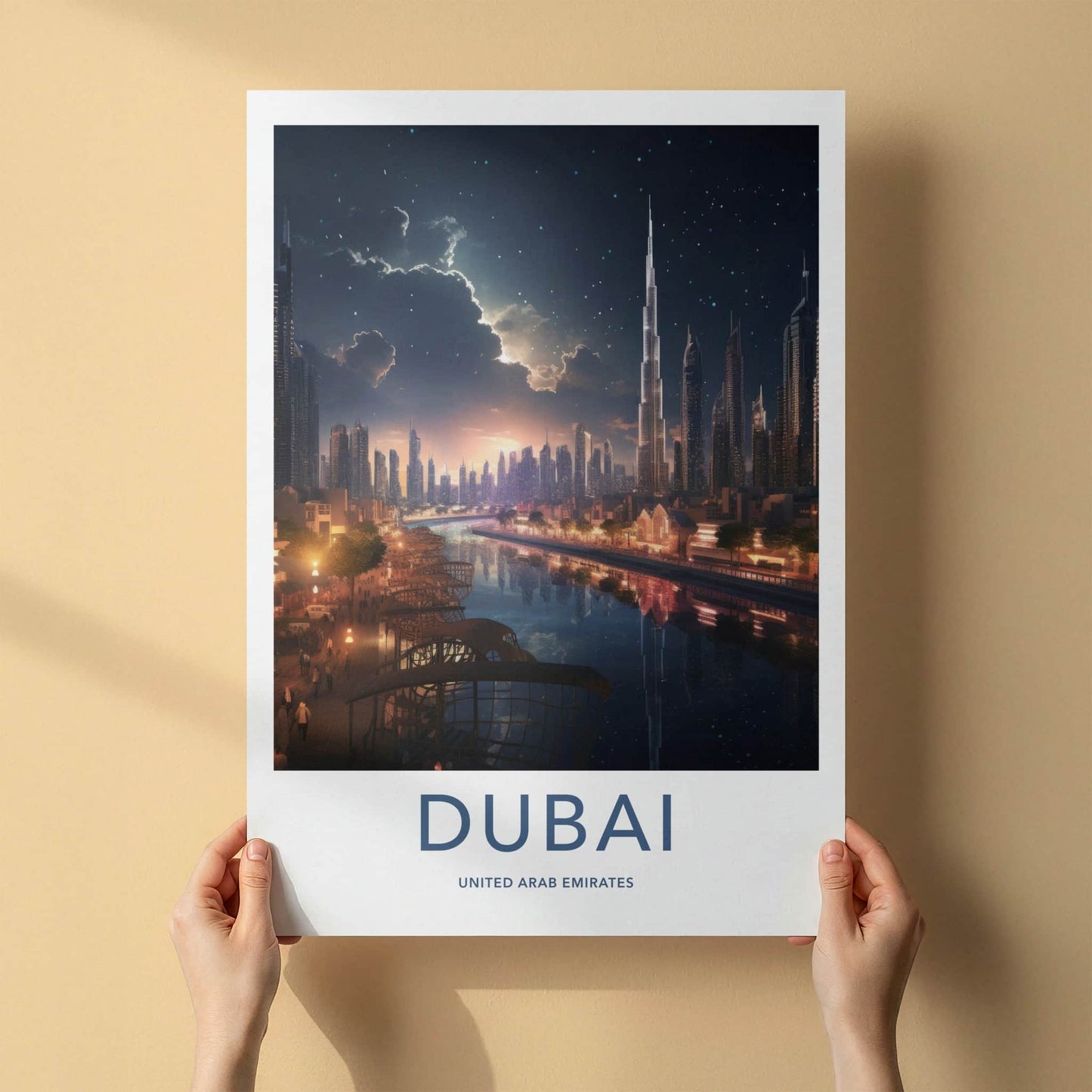 Dubai Poster - United Arab Emirates Travel Art - Night City Reflections Home Decor