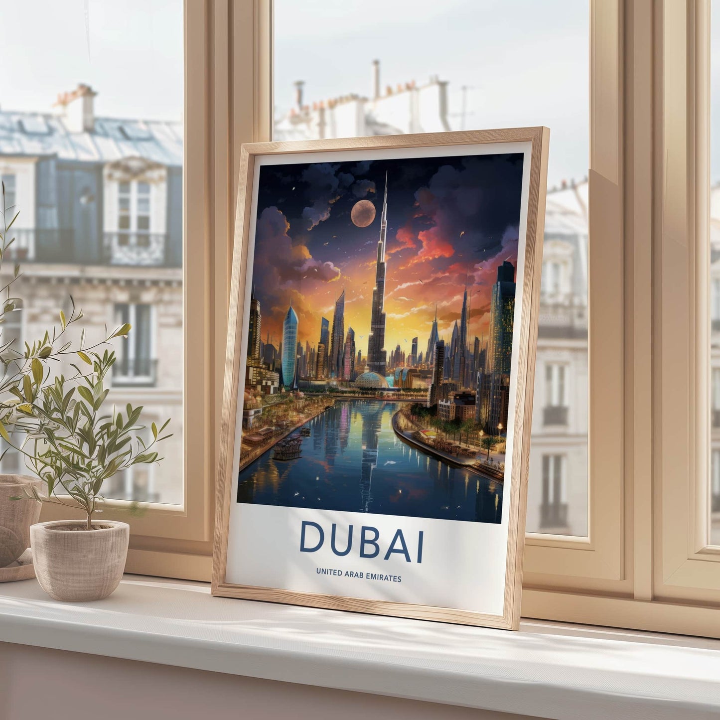 Dubai Poster - United Arab Emirates Travel Art - Skyscraper River Sunset Home Decor