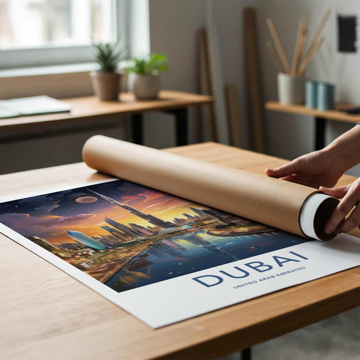 Dubai Poster - United Arab Emirates Travel Art - Skyscraper River Sunset Home Decor
