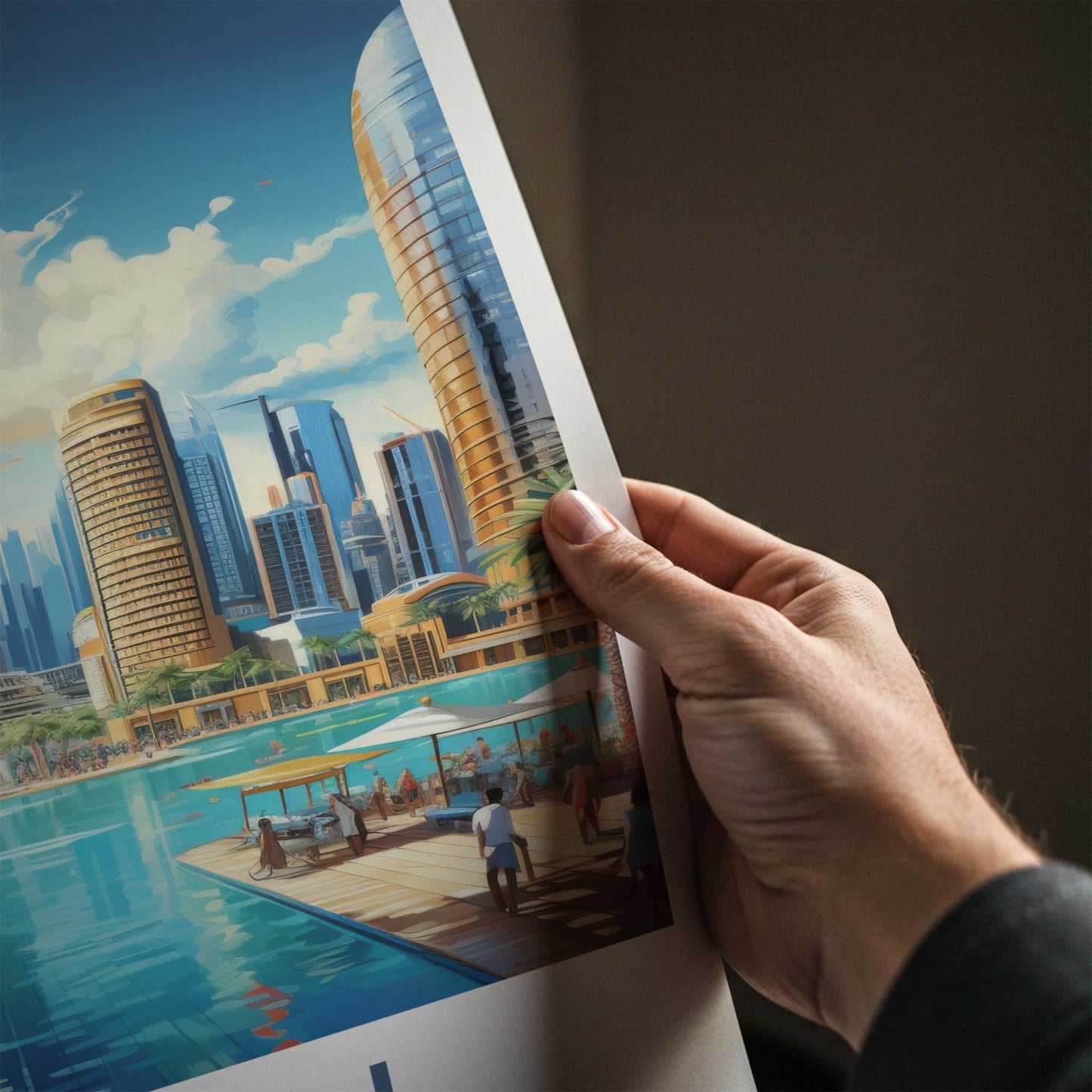 Dubai Poster - United Arab Emirates Travel Art - Skyscrapers Blue Waters Wall Decor