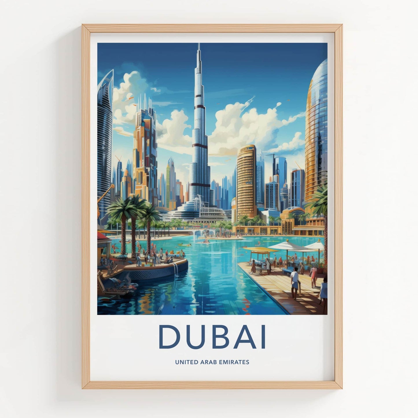 Dubai Poster - United Arab Emirates Travel Art - Skyscrapers Blue Waters Wall Decor