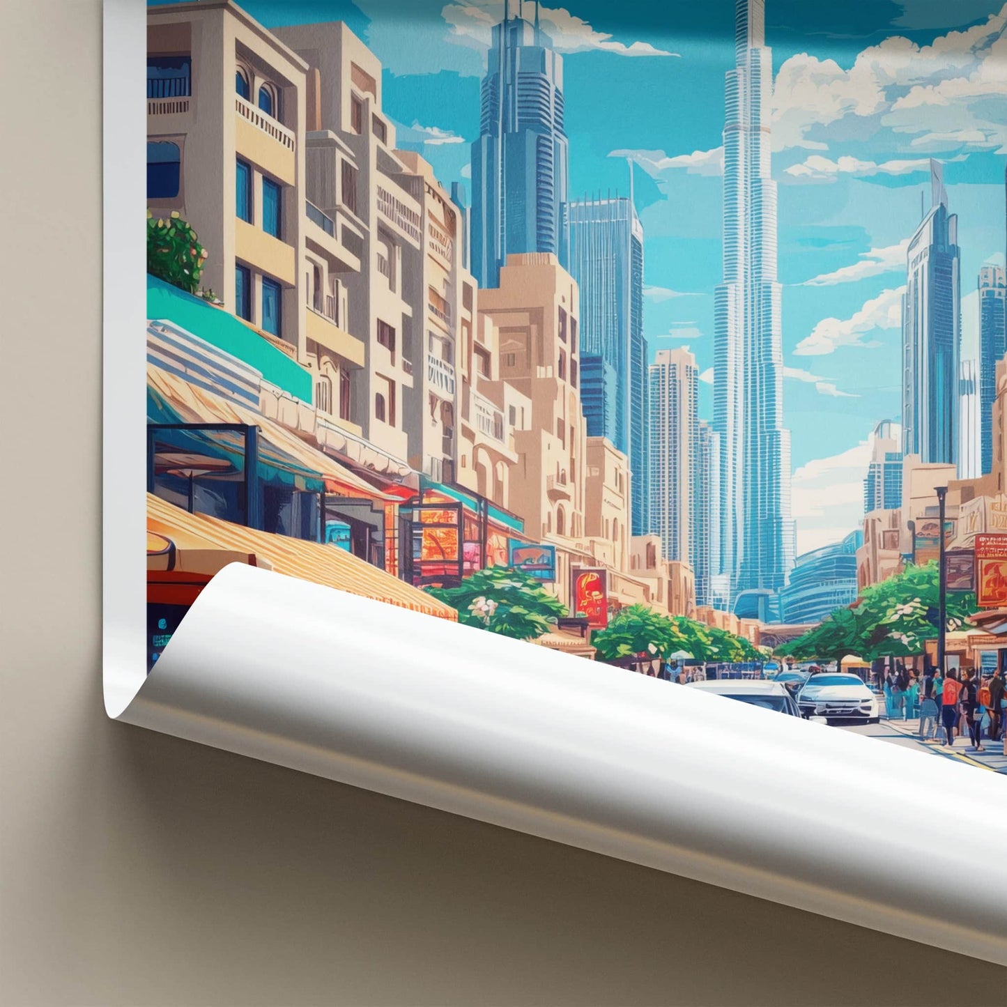 Dubai Poster - United Arab Emirates Travel Art - Vibrant Street Scene Home Decor