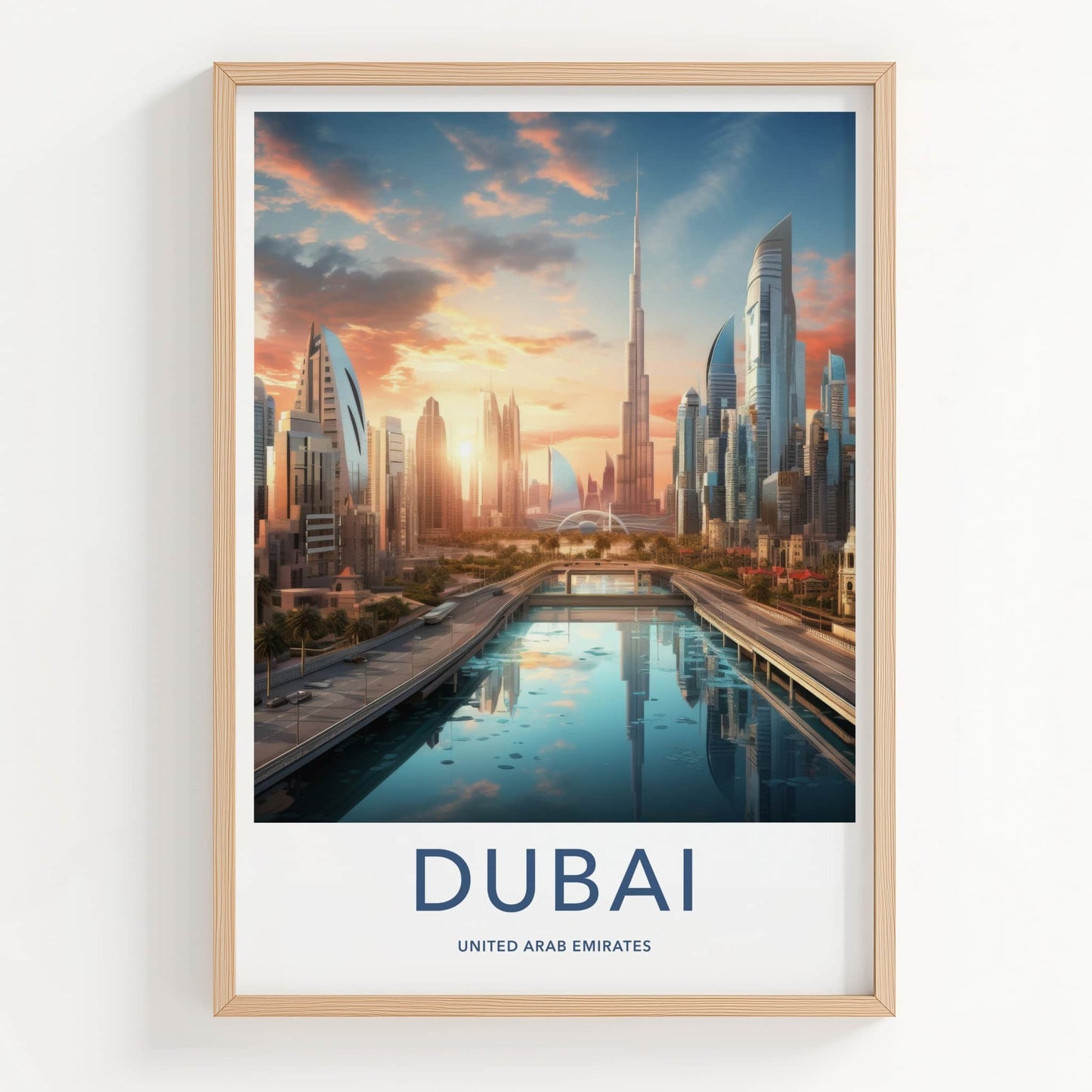 Dubai Poster - United Arab Emirates Wall Art - Modern City Waterway Gift