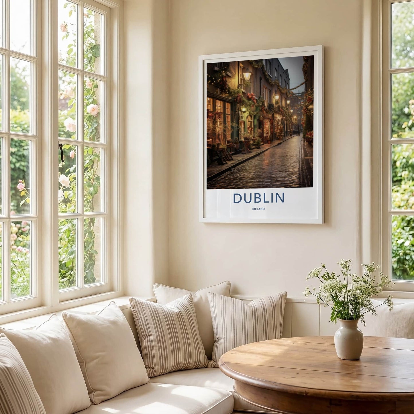 Dublin Poster - Ireland Travel Art - Festive Cobblestone Street Home Decor