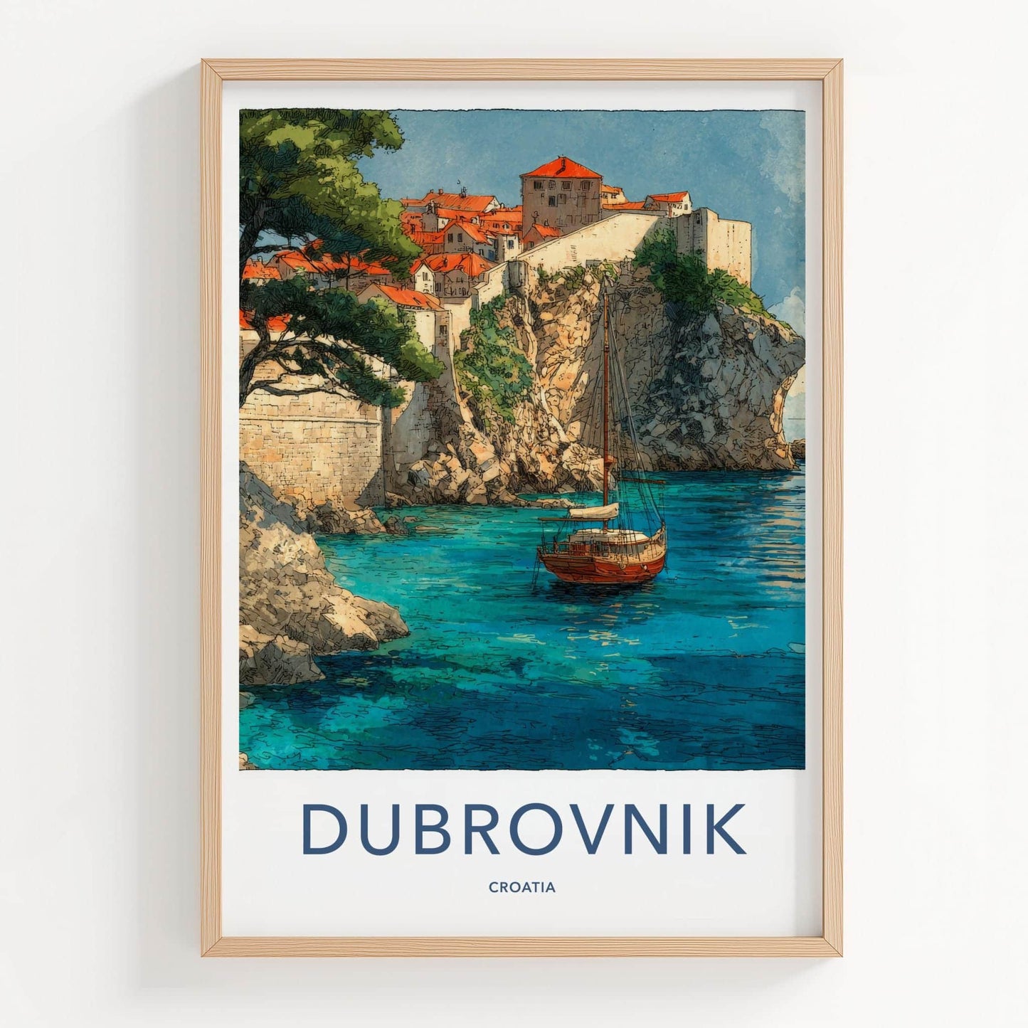 Dubrovnik Poster - Croatia Travel Art - Ancient City Harbor Home Decor