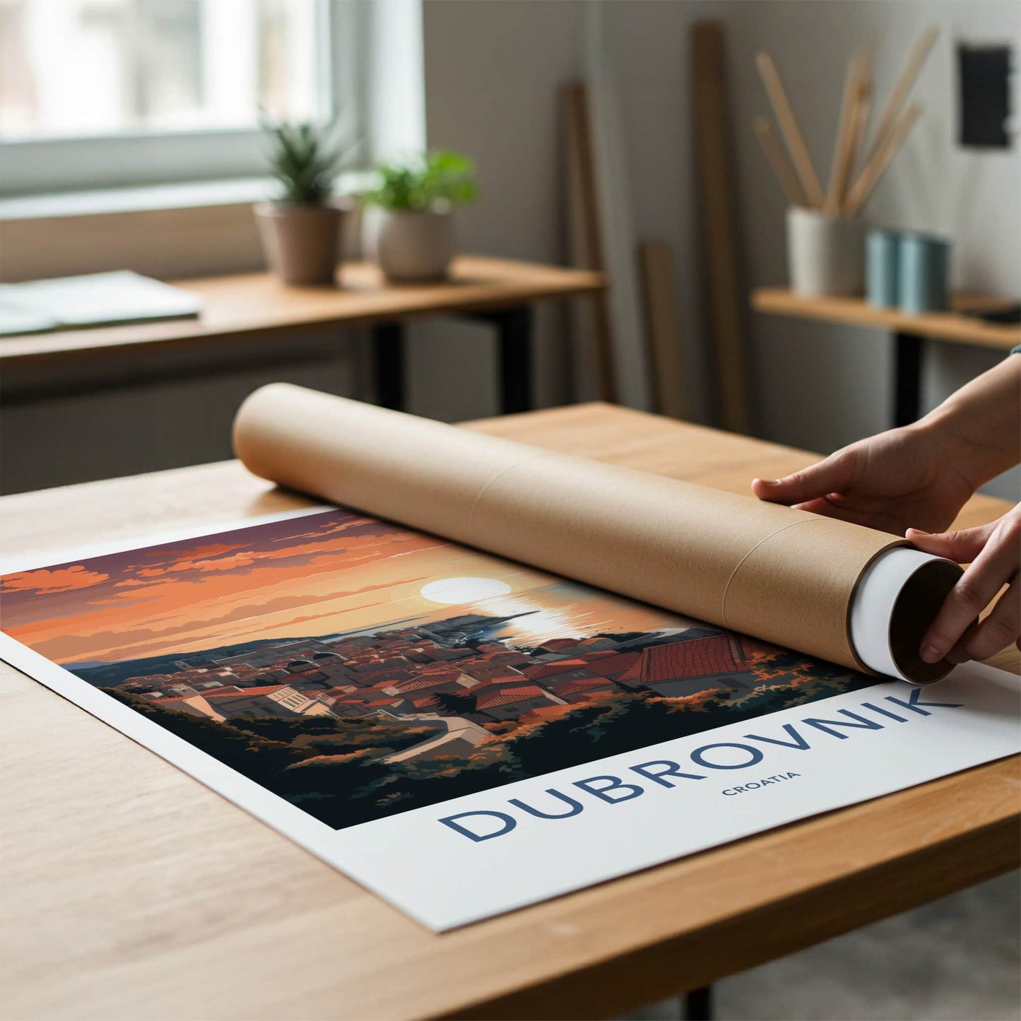Dubrovnik Poster - Croatia Travel Art - Coastal City Sunset Home Decor
