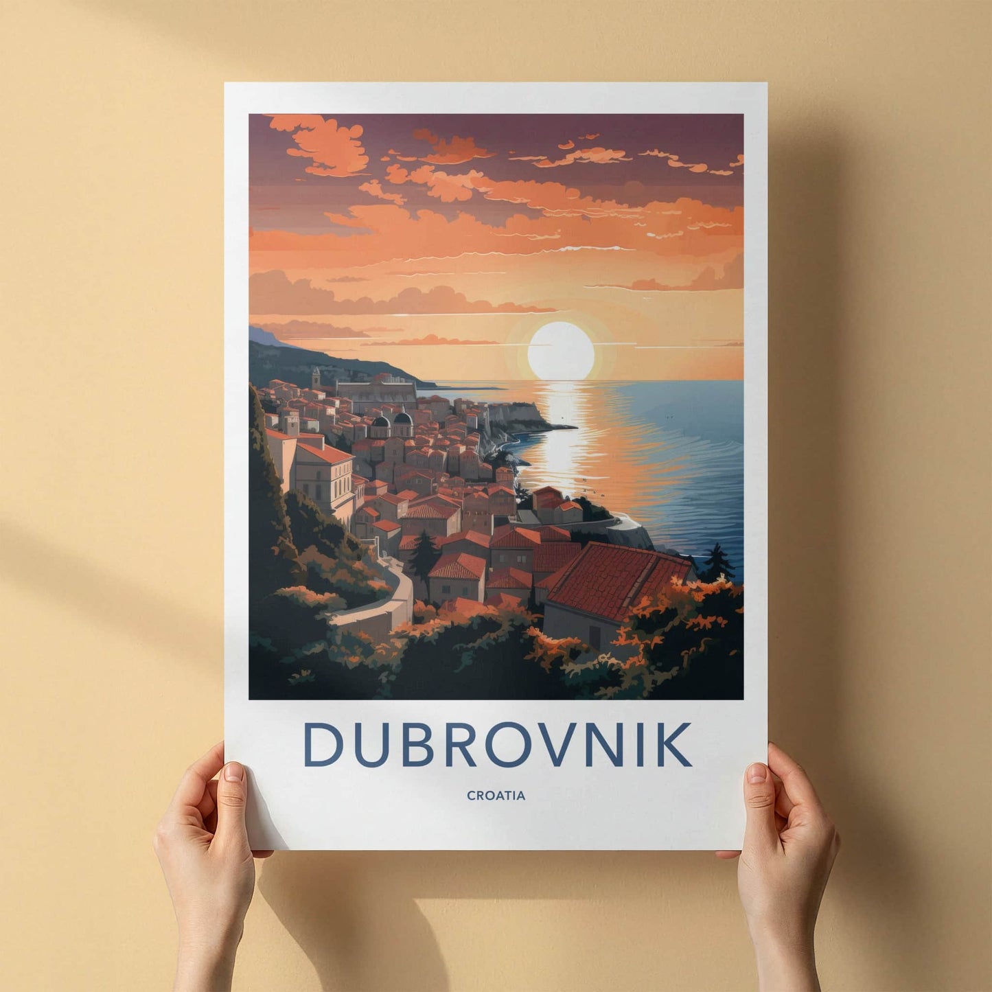 Dubrovnik Poster - Croatia Travel Art - Coastal City Sunset Home Decor