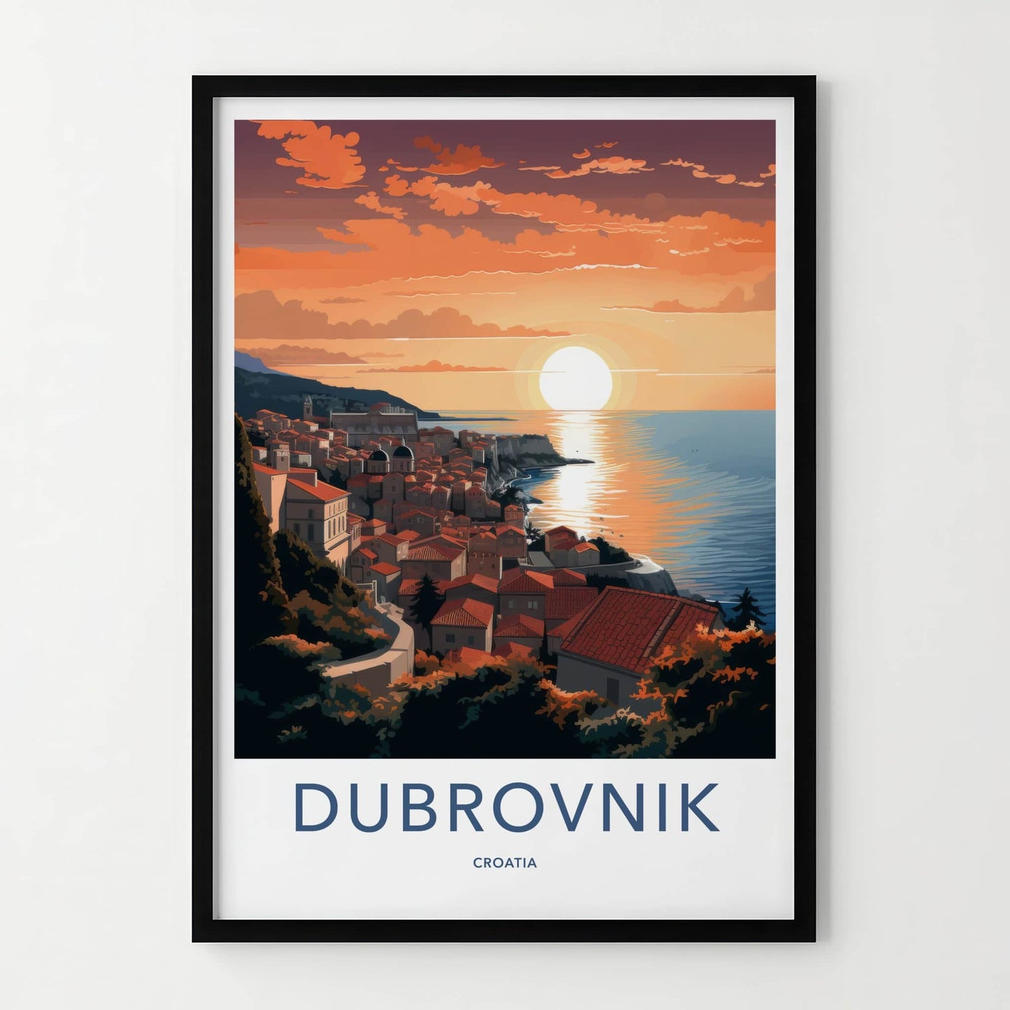 Dubrovnik Poster - Croatia Travel Art - Coastal City Sunset Home Decor