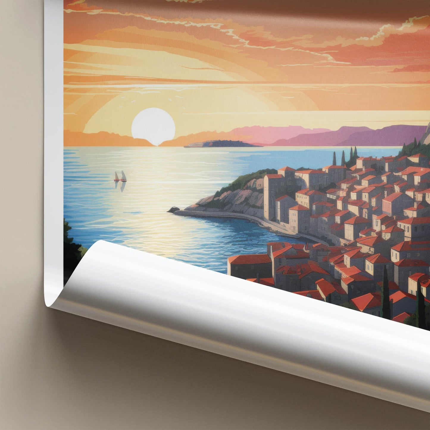 Dubrovnik Poster - Croatia Travel Art - Coastal Sunset City Home Decor