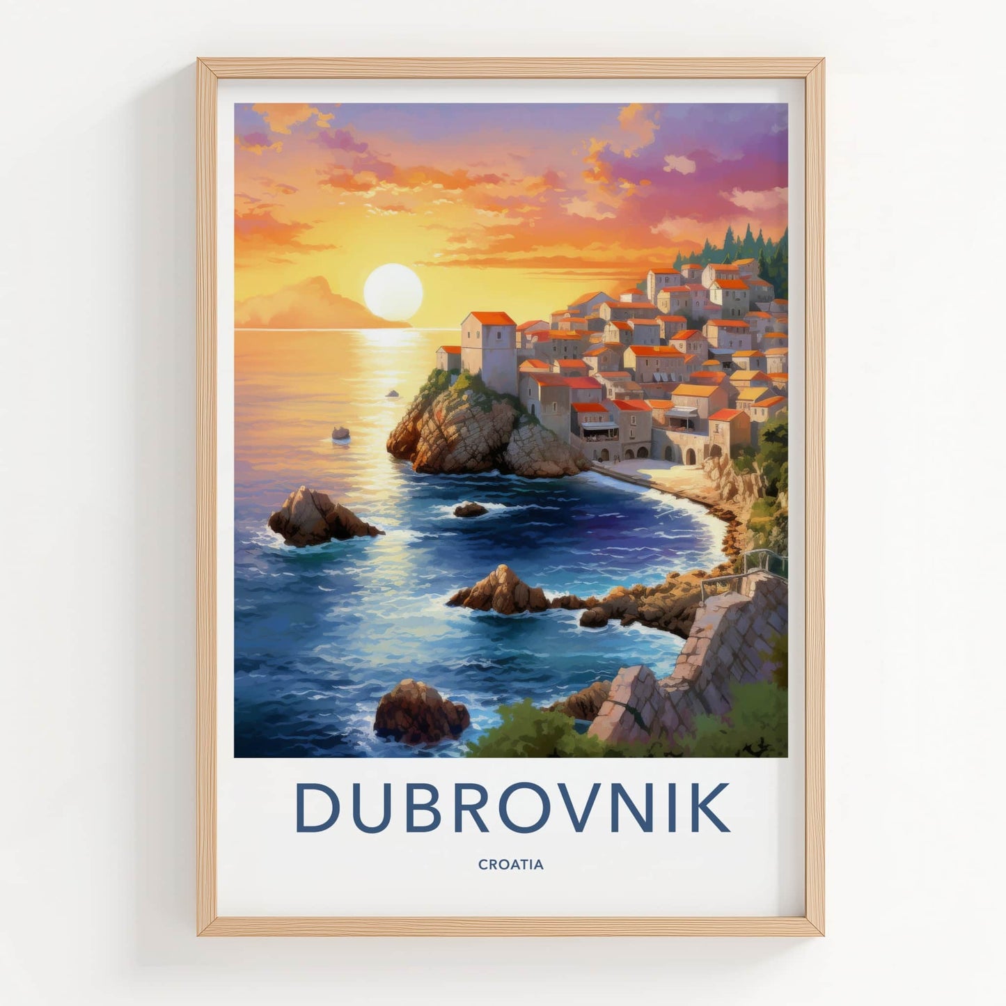 Dubrovnik Poster - Croatia Travel Art - Coastal Town Sunset Home Decor