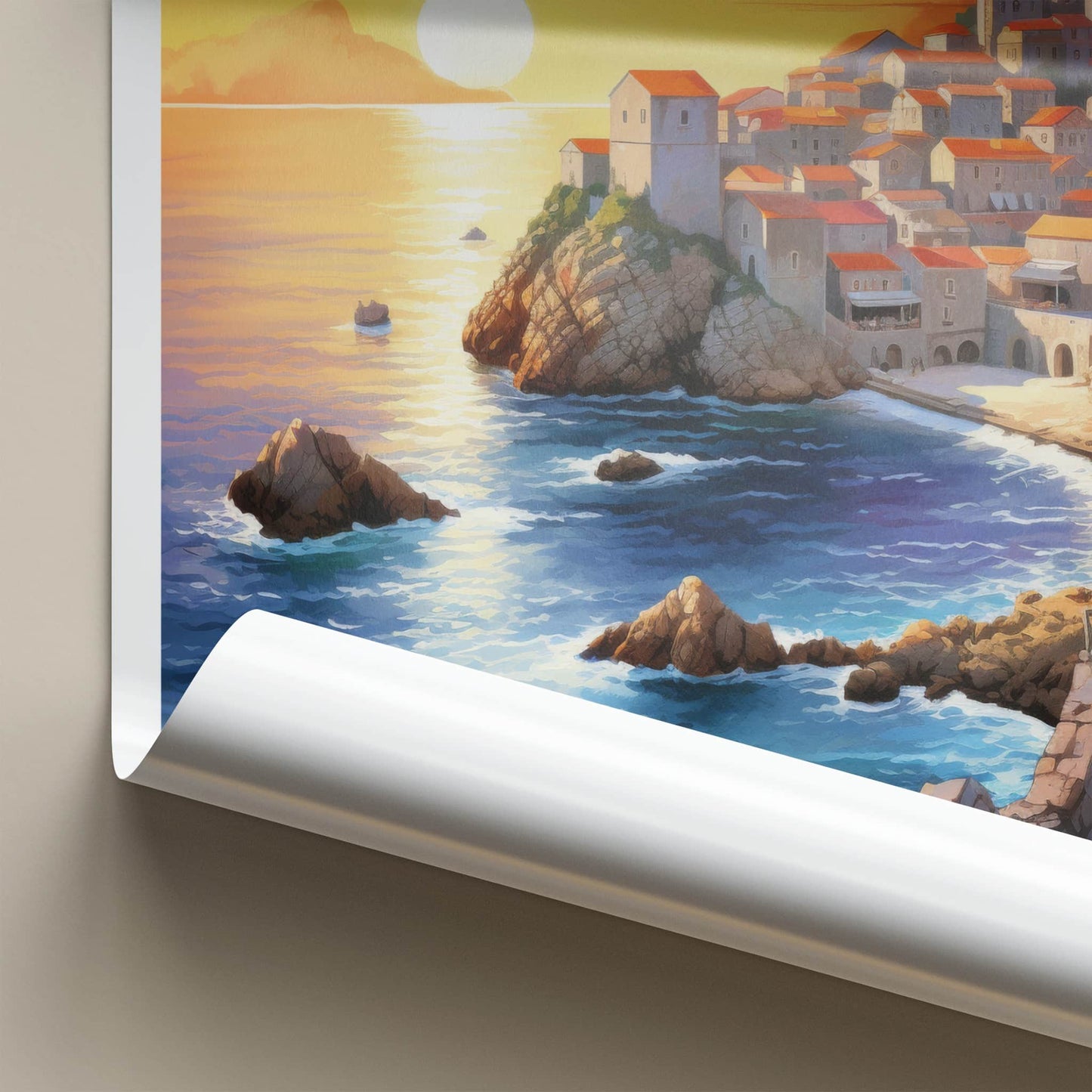 Dubrovnik Poster - Croatia Travel Art - Coastal Town Sunset Home Decor
