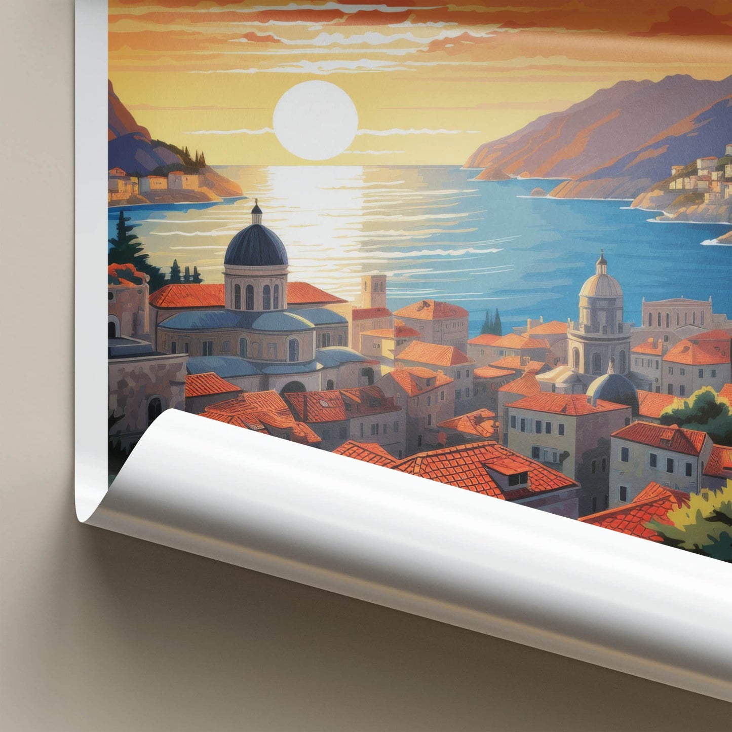 Dubrovnik Poster - Croatia Travel Art - Sunset Coastal City Home Decor
