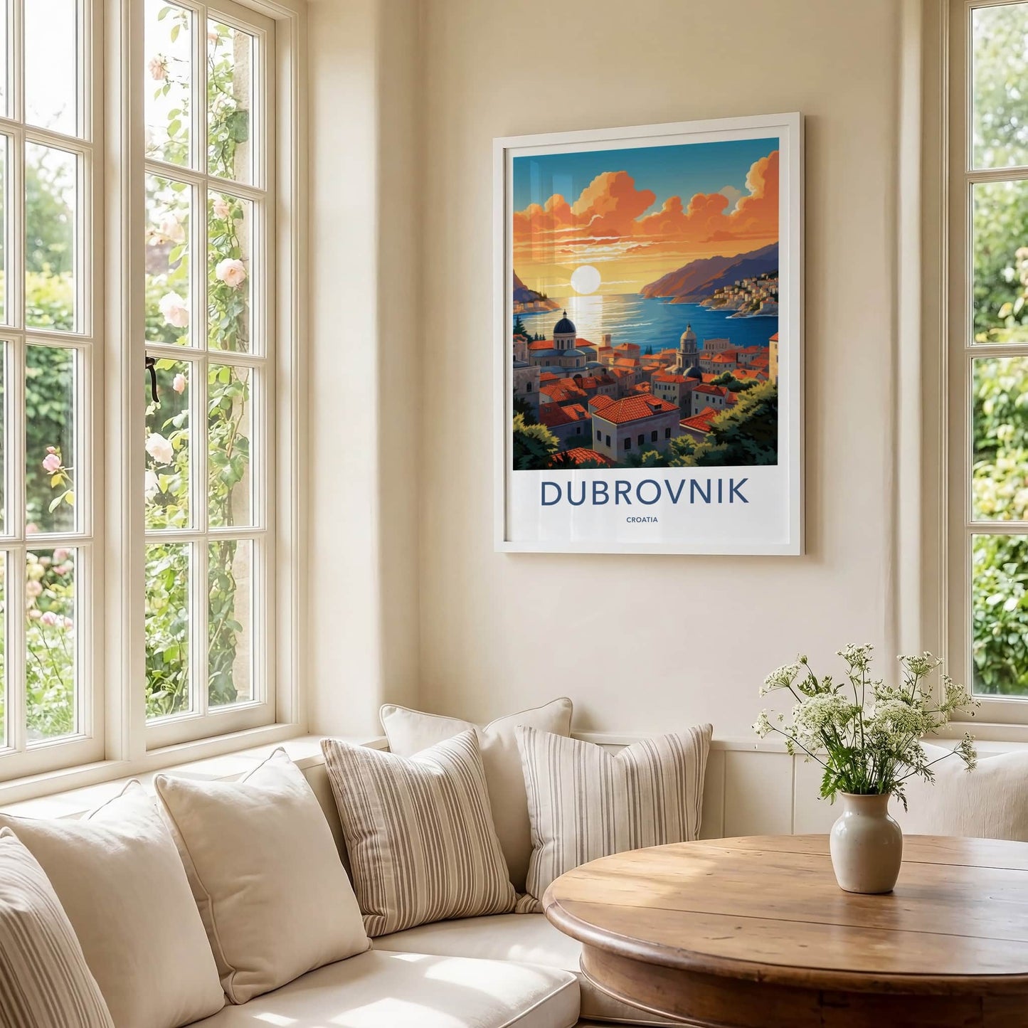 Dubrovnik Poster - Croatia Travel Art - Sunset Coastal City Home Decor
