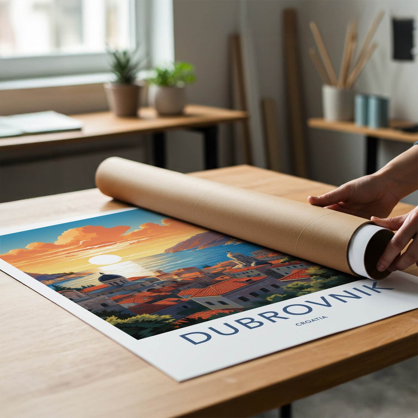 Dubrovnik Poster - Croatia Travel Art - Sunset Coastal City Home Decor