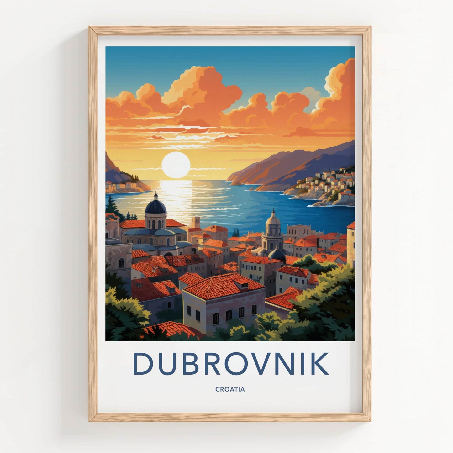 Dubrovnik Poster - Croatia Travel Art - Sunset Coastal City Home Decor