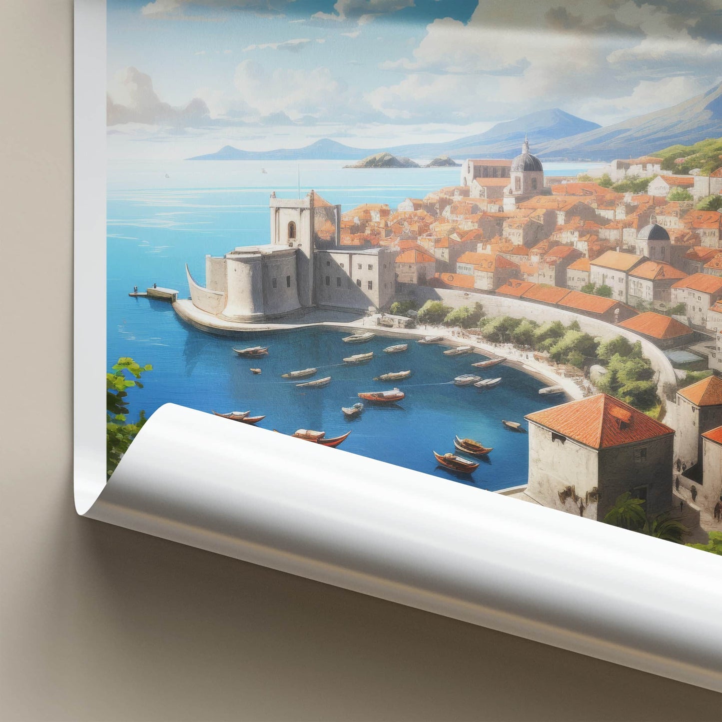 Dubrovnik Poster - Croatia Travel Art - Walled City Harbor Home Decor