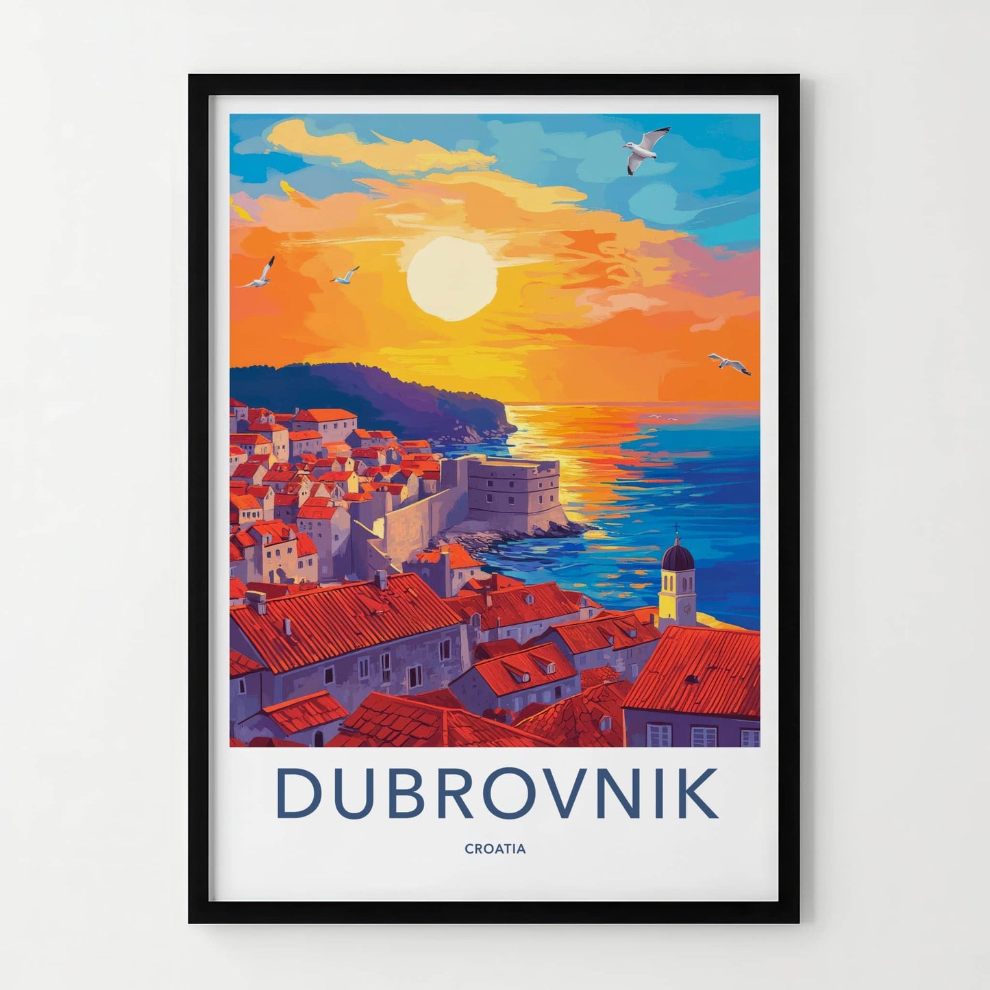 Dubrovnik Poster - Croatia Wall Art - Rooftops Orange Sunset Home Decor