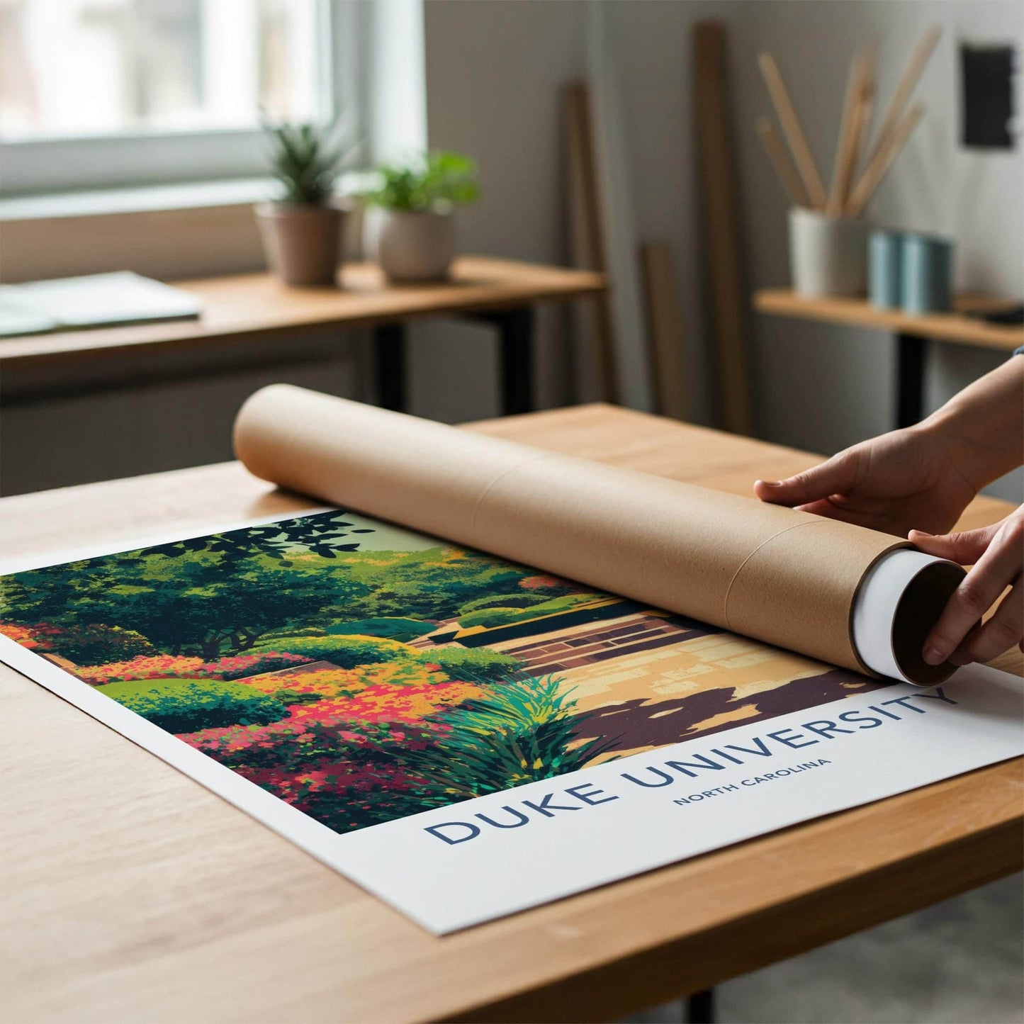 Duke University Poster - North Carolina Scenic Art - Lush Garden Pathway Home Decor