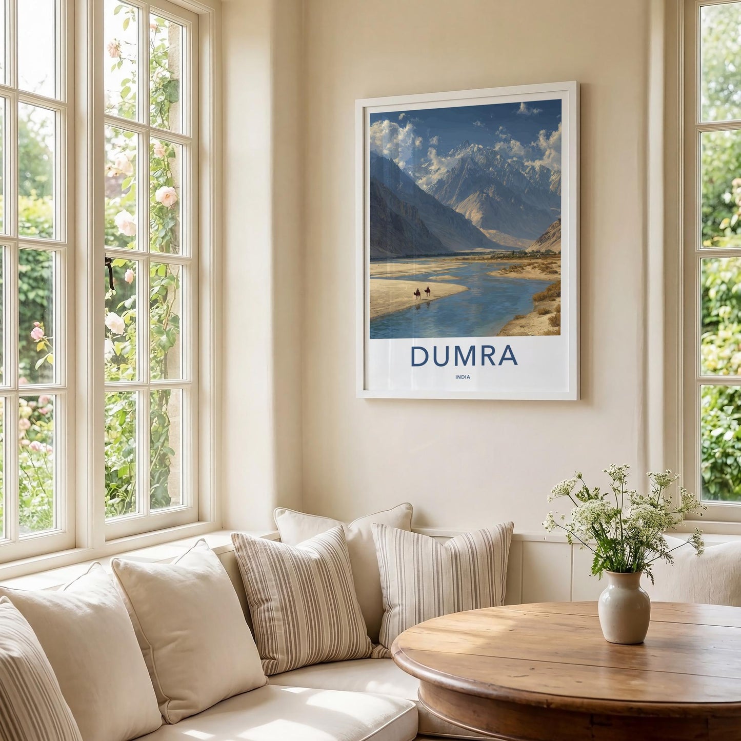 Dumra Poster - India Travel Art - Ladakh River Camels Wall Decor