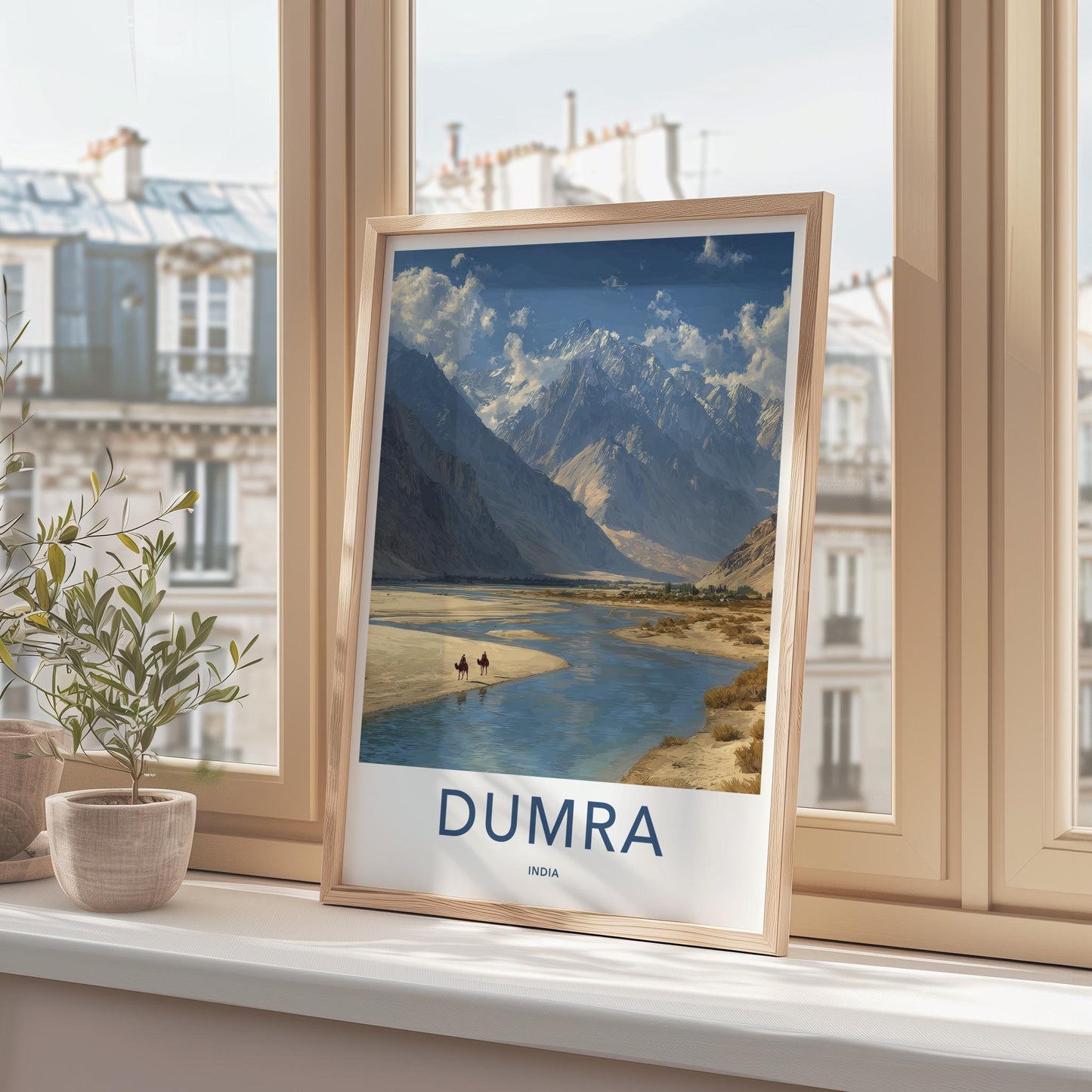 Dumra Poster - India Travel Art - Ladakh River Camels Wall Decor