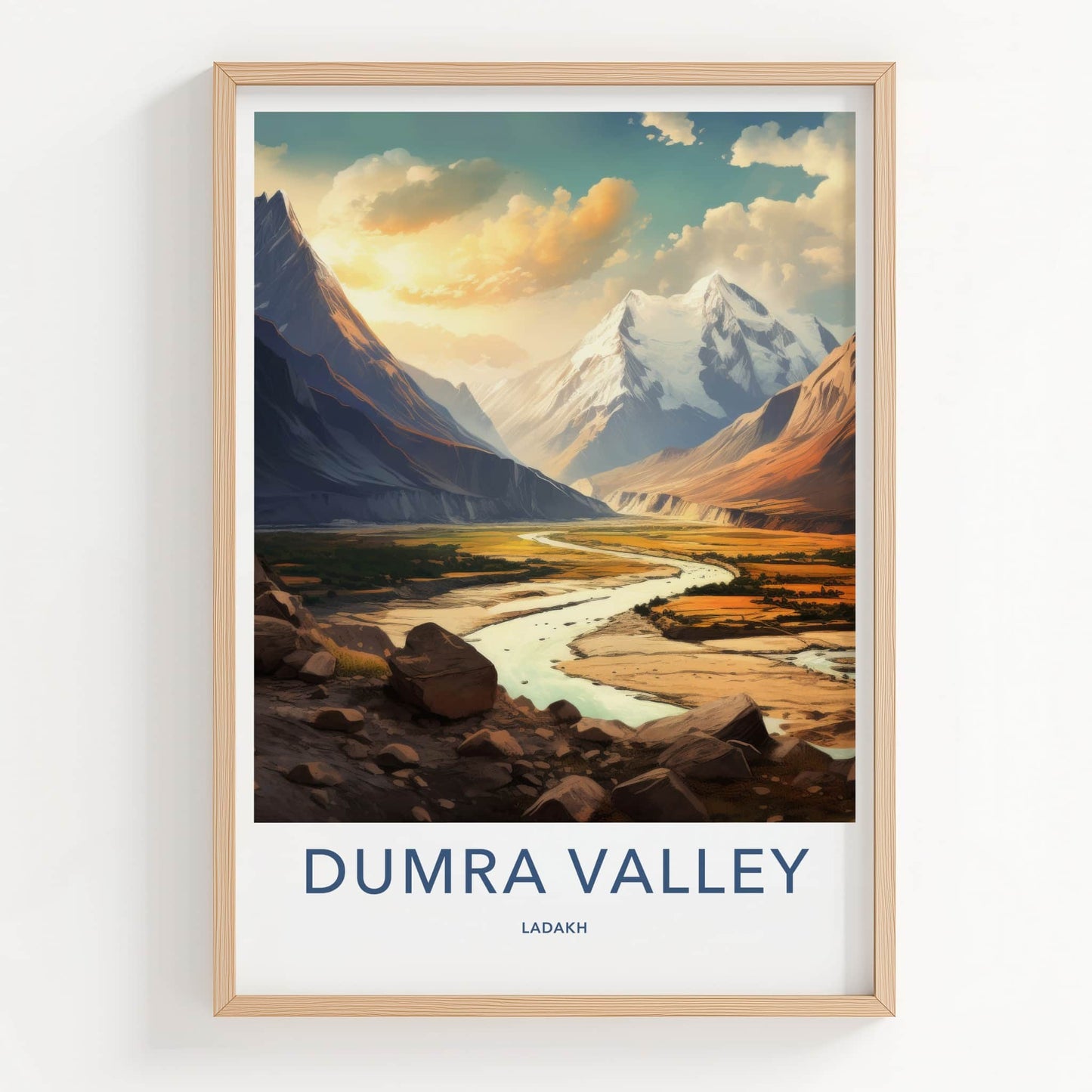 Dumra Valley Poster - India Travel Art - Ladakh Golden Valley Peaks Home Decor