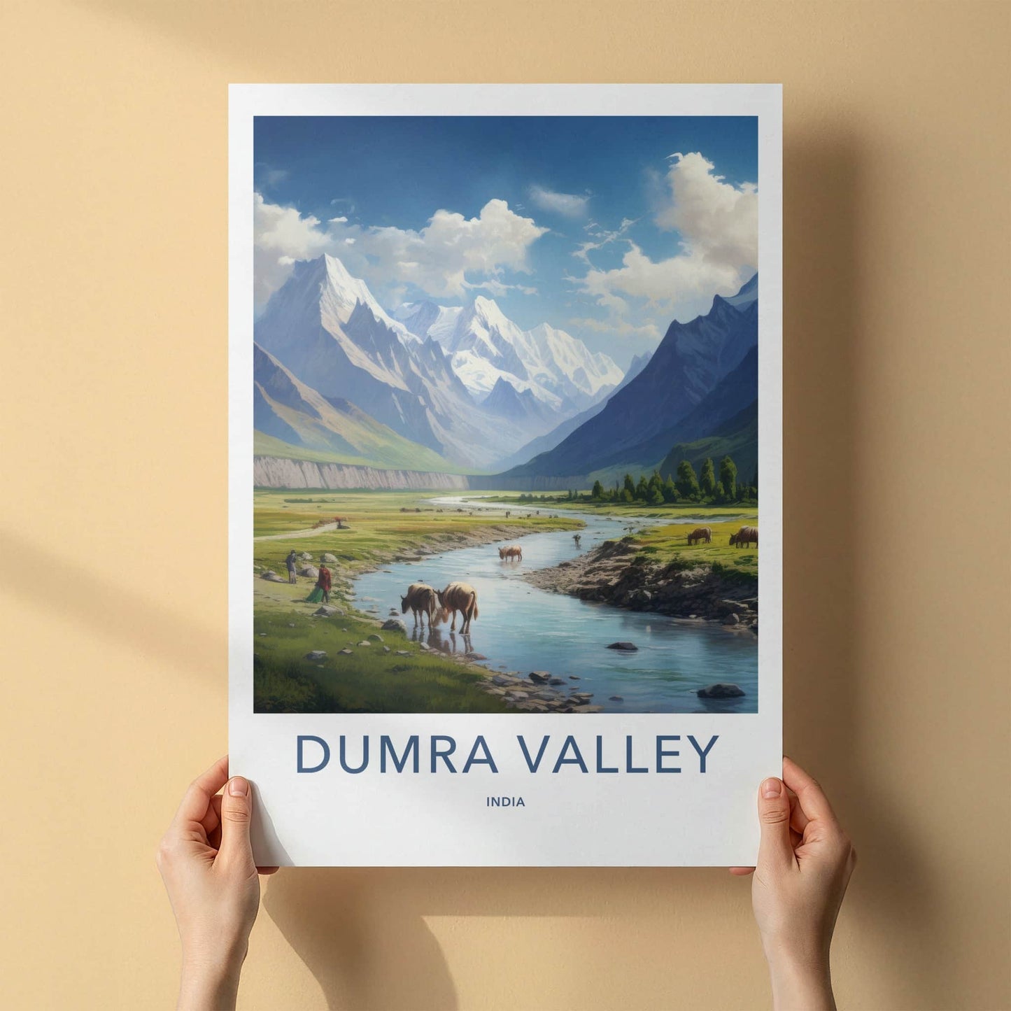 Dumra Valley Poster - India Travel Art - Ladakh Snow Covered Mountains Home Decor