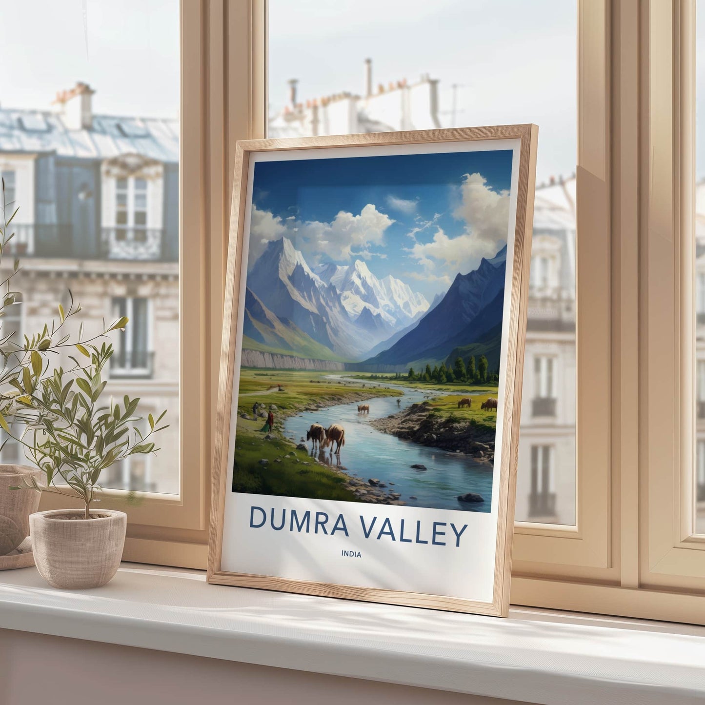 Dumra Valley Poster - India Travel Art - Ladakh Snow Covered Mountains Home Decor