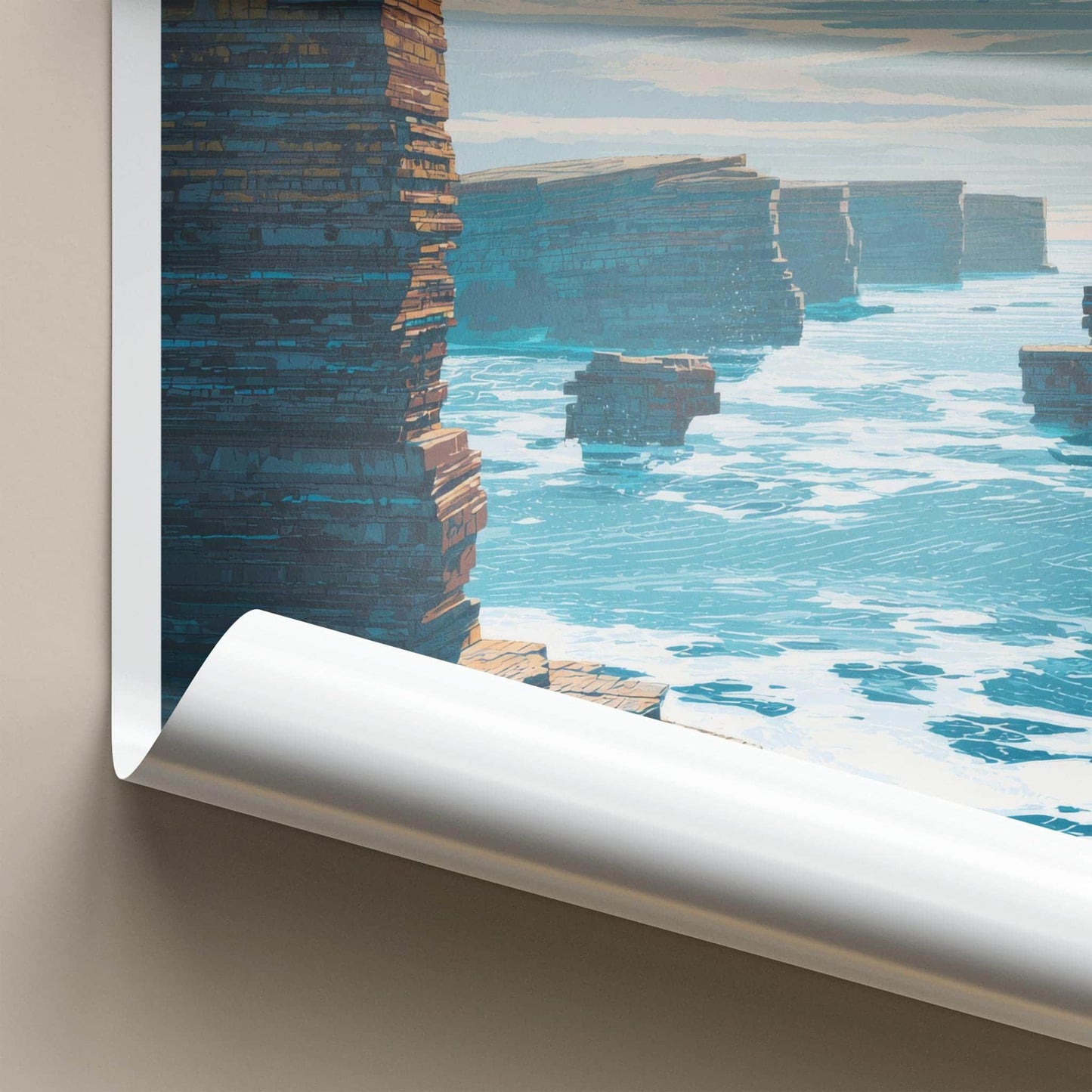 Dun Briste Poster - Ireland Scenic Art - Rugged Ocean Cliffs Home Decor