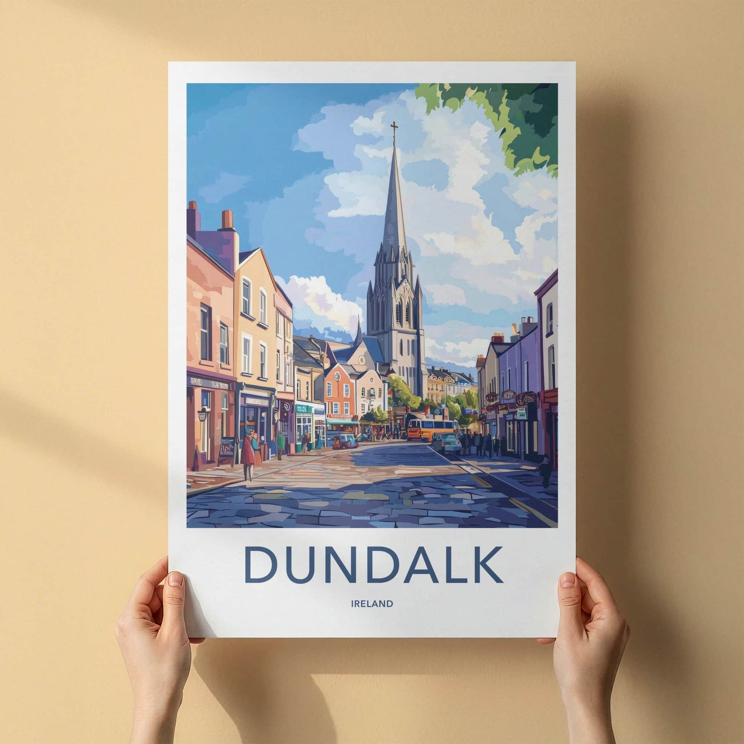 Dundalk Poster - Ireland Travel Art - Church Spire Street Home Decor