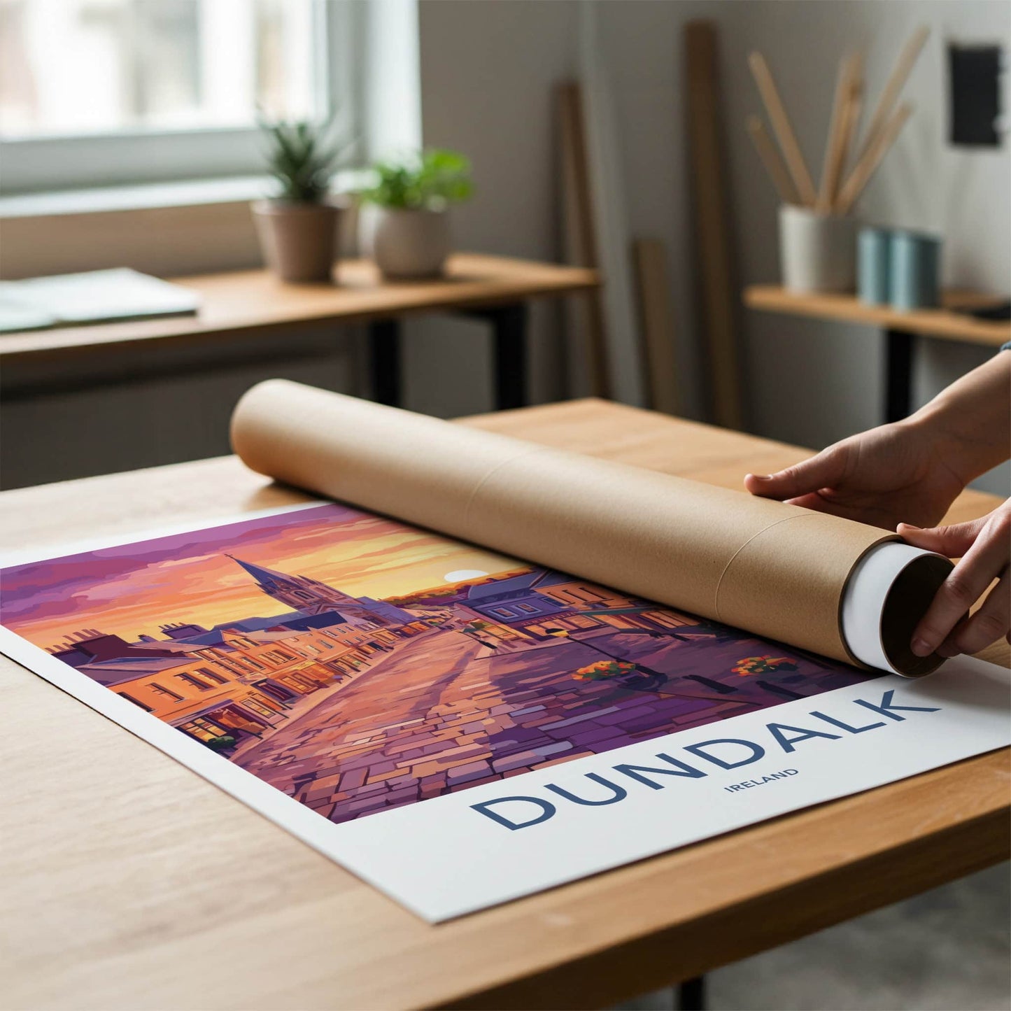 Dundalk Poster - Ireland Travel Art - Vibrant Street Sunset Wall Decor