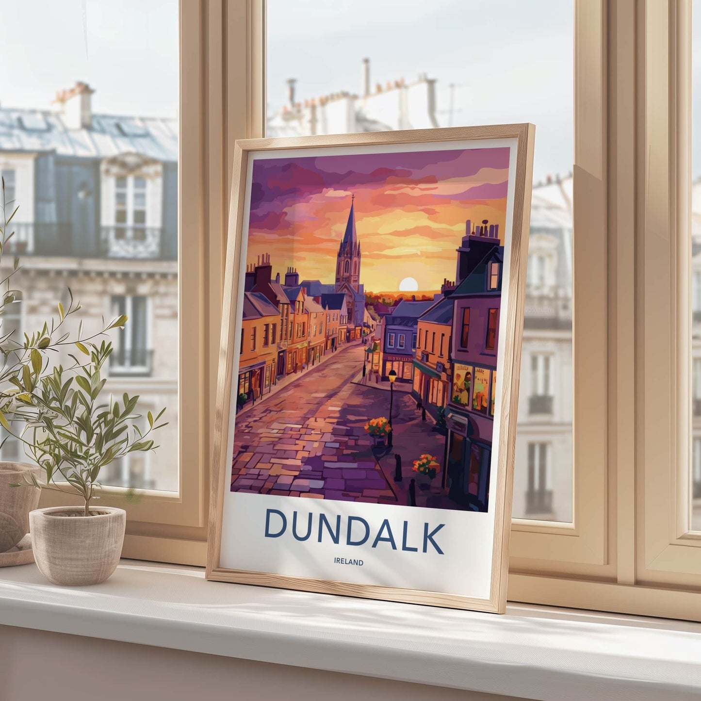Dundalk Poster - Ireland Travel Art - Vibrant Street Sunset Wall Decor