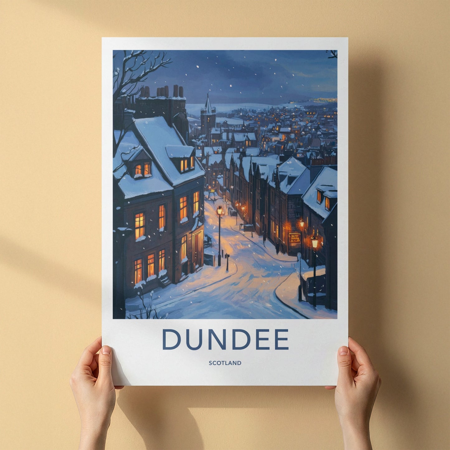 Dundee Poster - Scotland Framed Print - Snowy City Lights Framed Decor