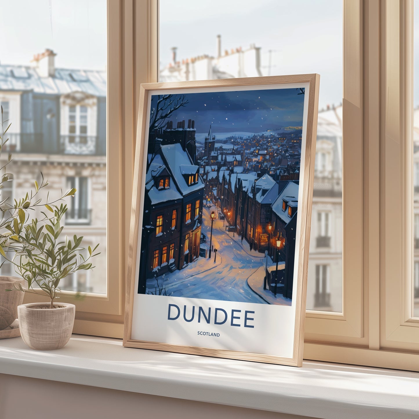 Dundee Poster - Scotland Framed Print - Snowy City Lights Framed Decor