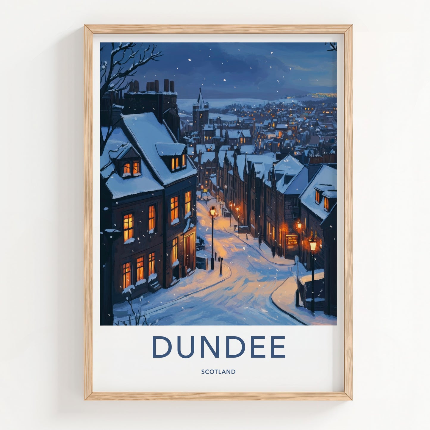 Dundee Poster - Scotland Framed Print - Snowy City Lights Framed Decor