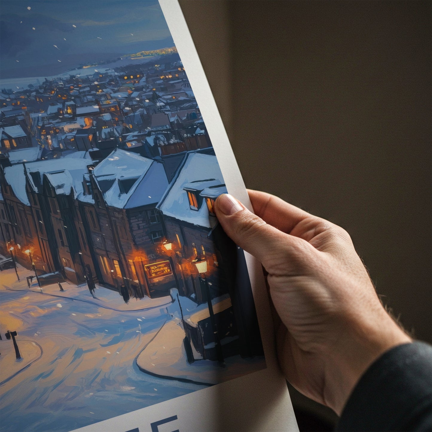 Dundee Poster - Scotland Framed Print - Snowy City Lights Framed Decor
