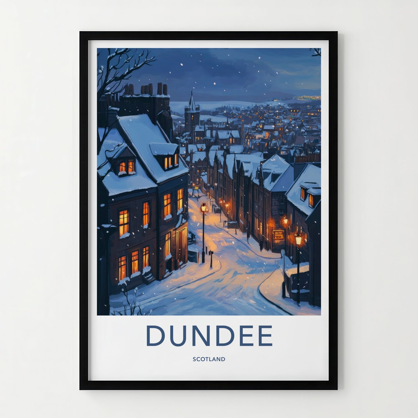 Dundee Poster - Scotland Framed Print - Snowy City Lights Framed Decor